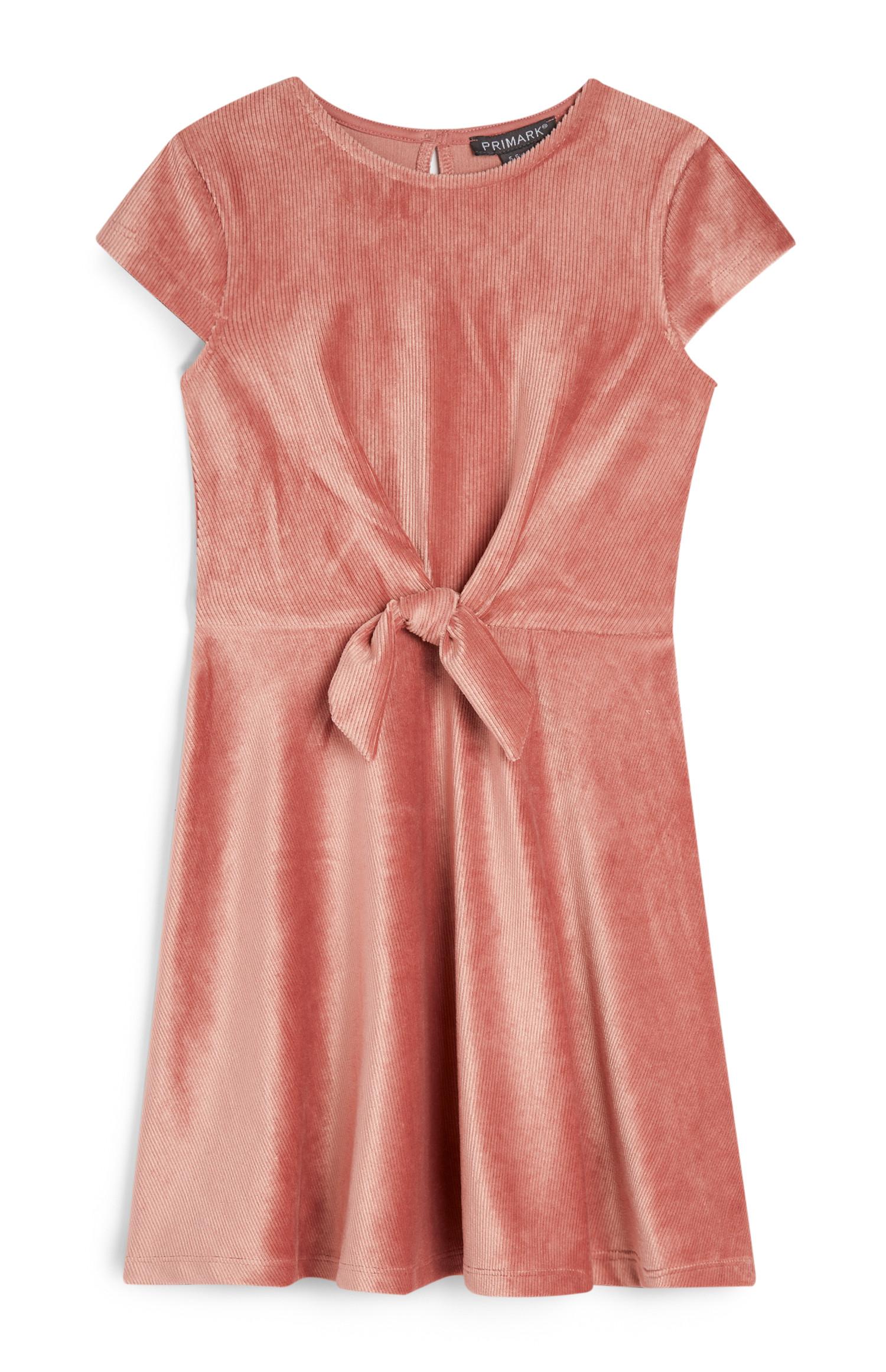 Roséfarbenes Cordkleid mit Schleife (kleine Mädchen)