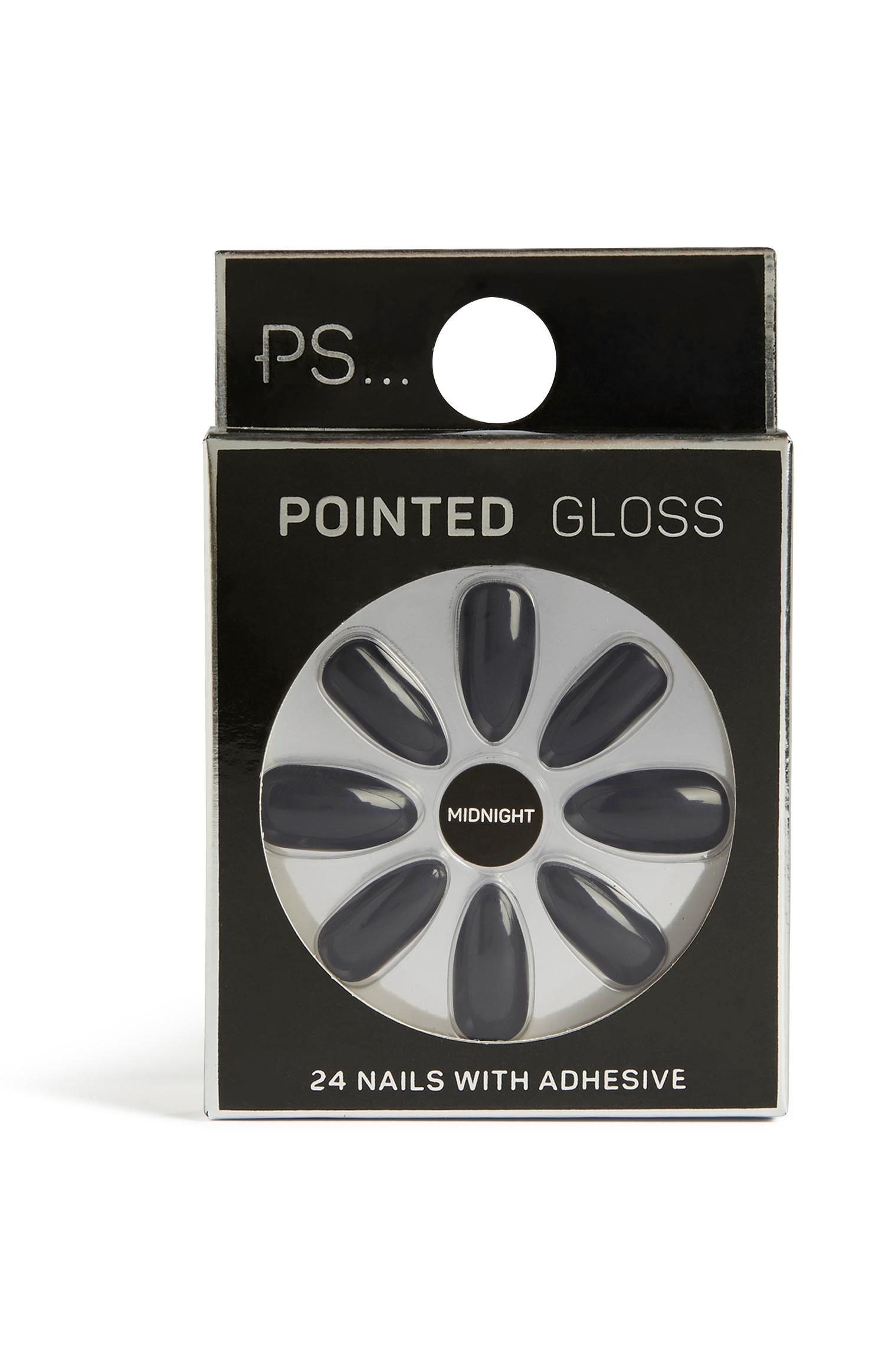 Unghie a punta lucide blu notte