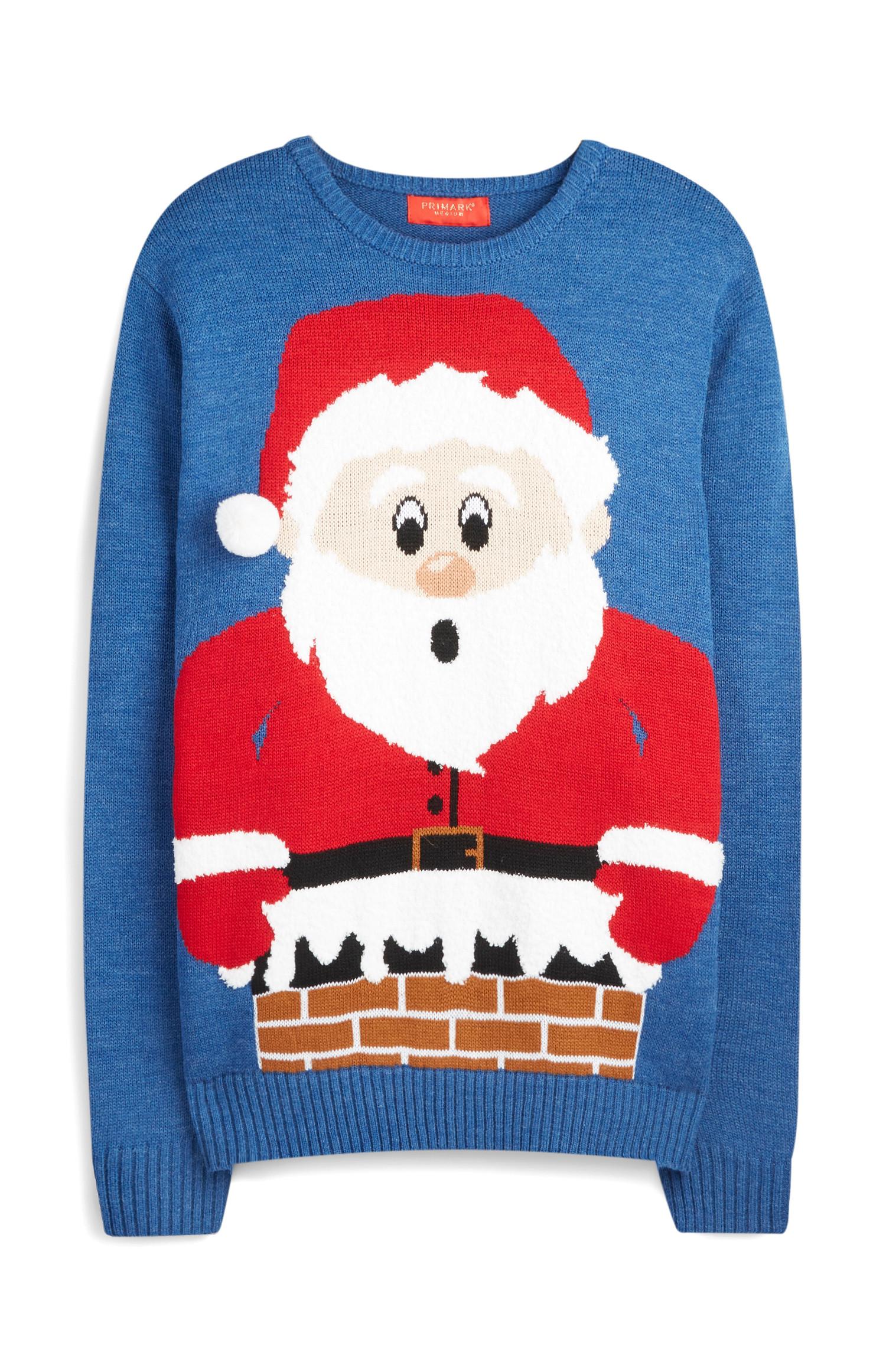 Weihnachtspullover mit 3D-Weihnachtsmann, blau