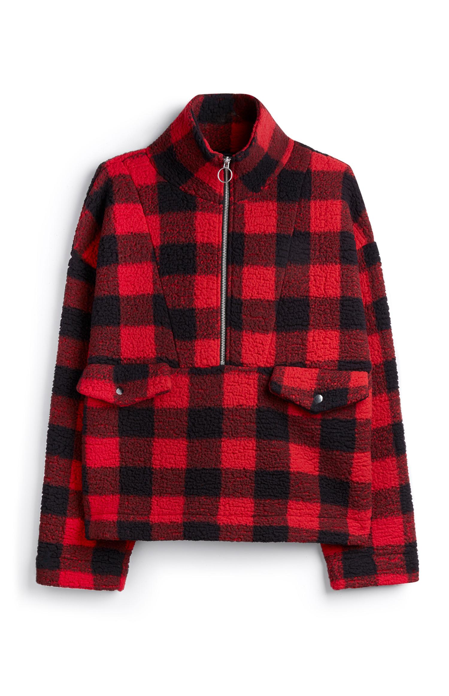 Rote Sherpa-Flanelljacke