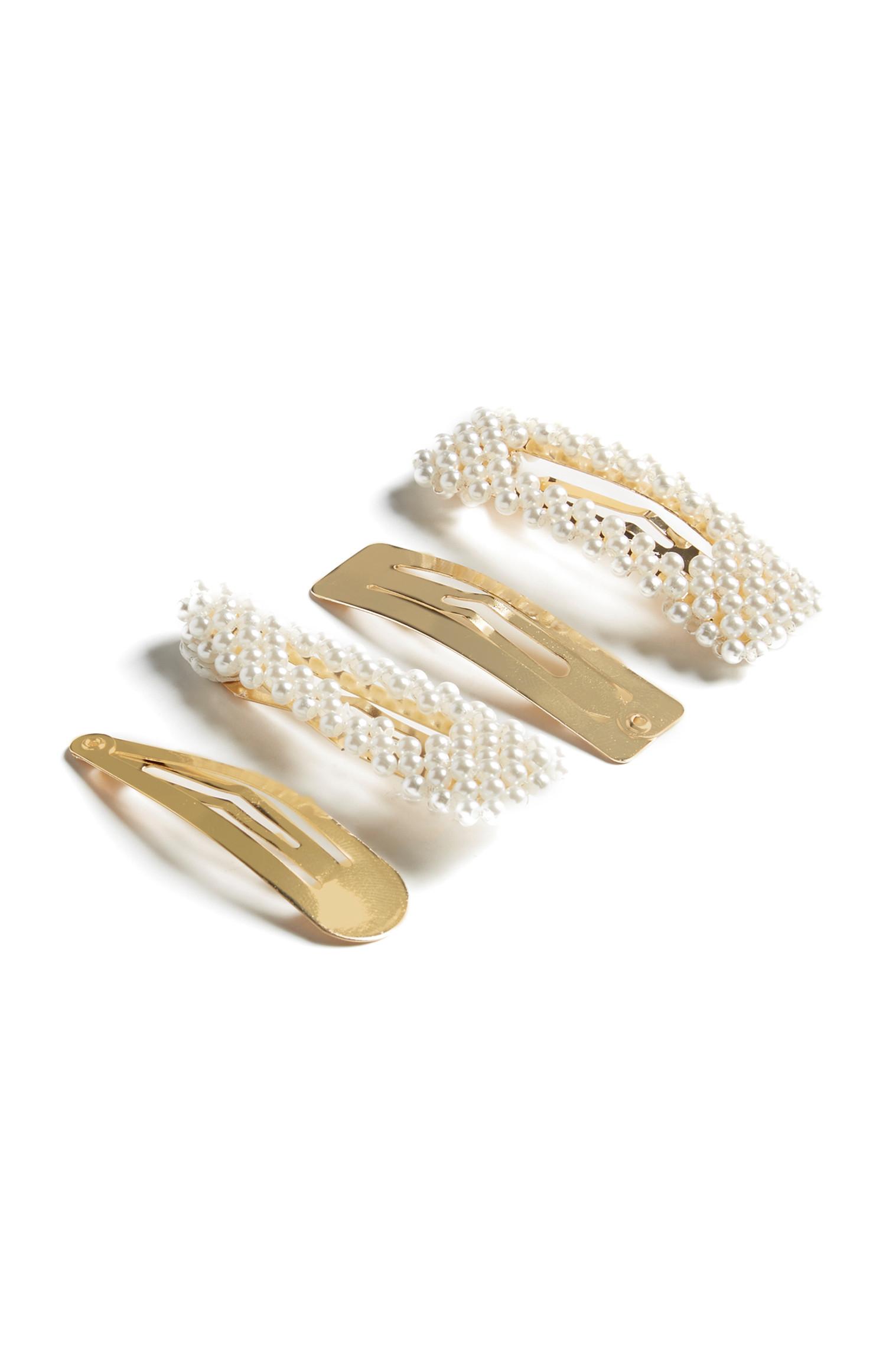  Metalen haarclips met parels, set van 4