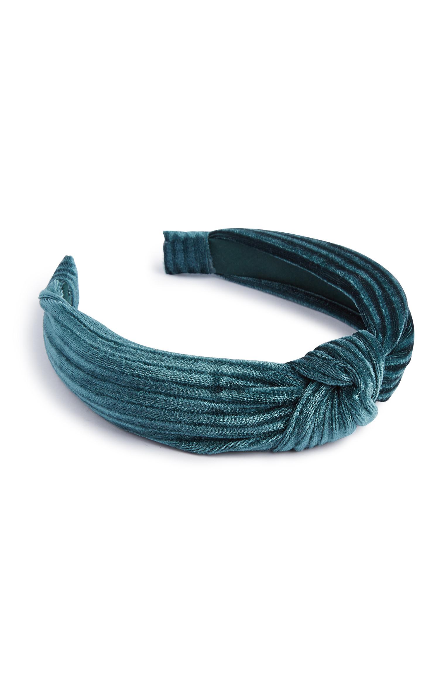 Blauwe fluwelen haarband met knoop