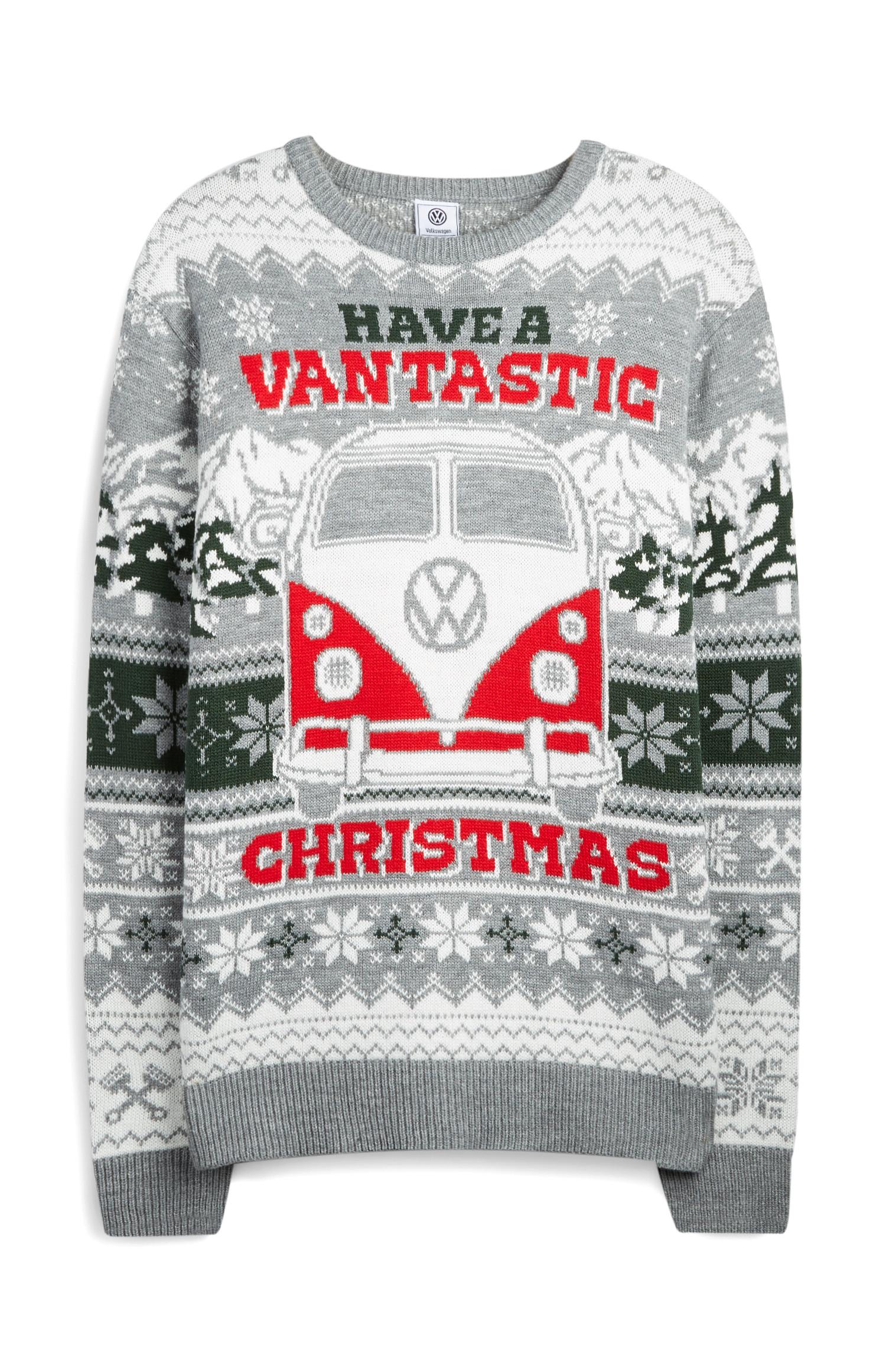 Grauer Weihnachtspullover mit „Have A Vantastic Volkswagen“-Motiv