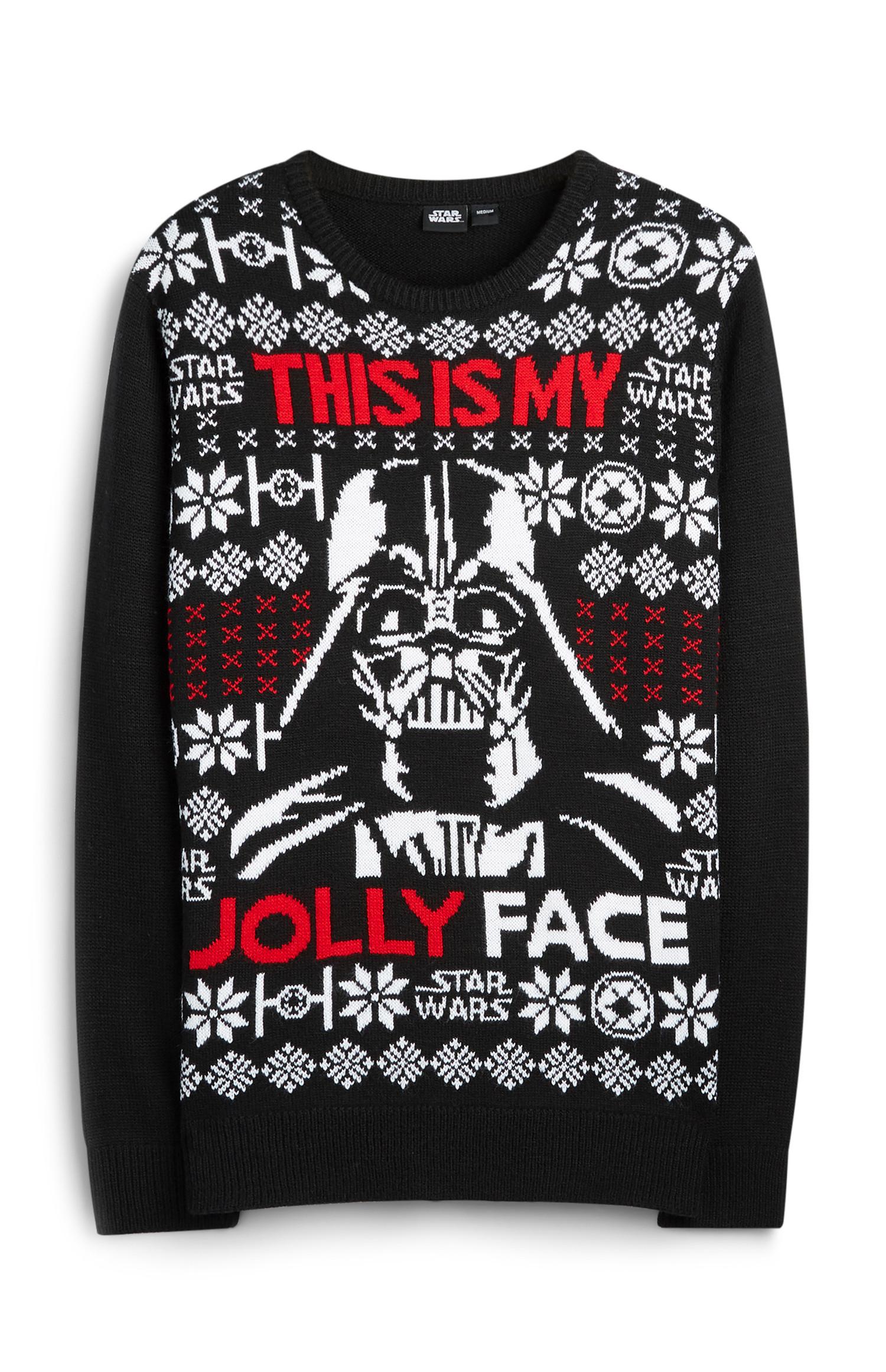 Schwarzer Weihnachtspullover mit „This Is My Jolly Face“-Motiv