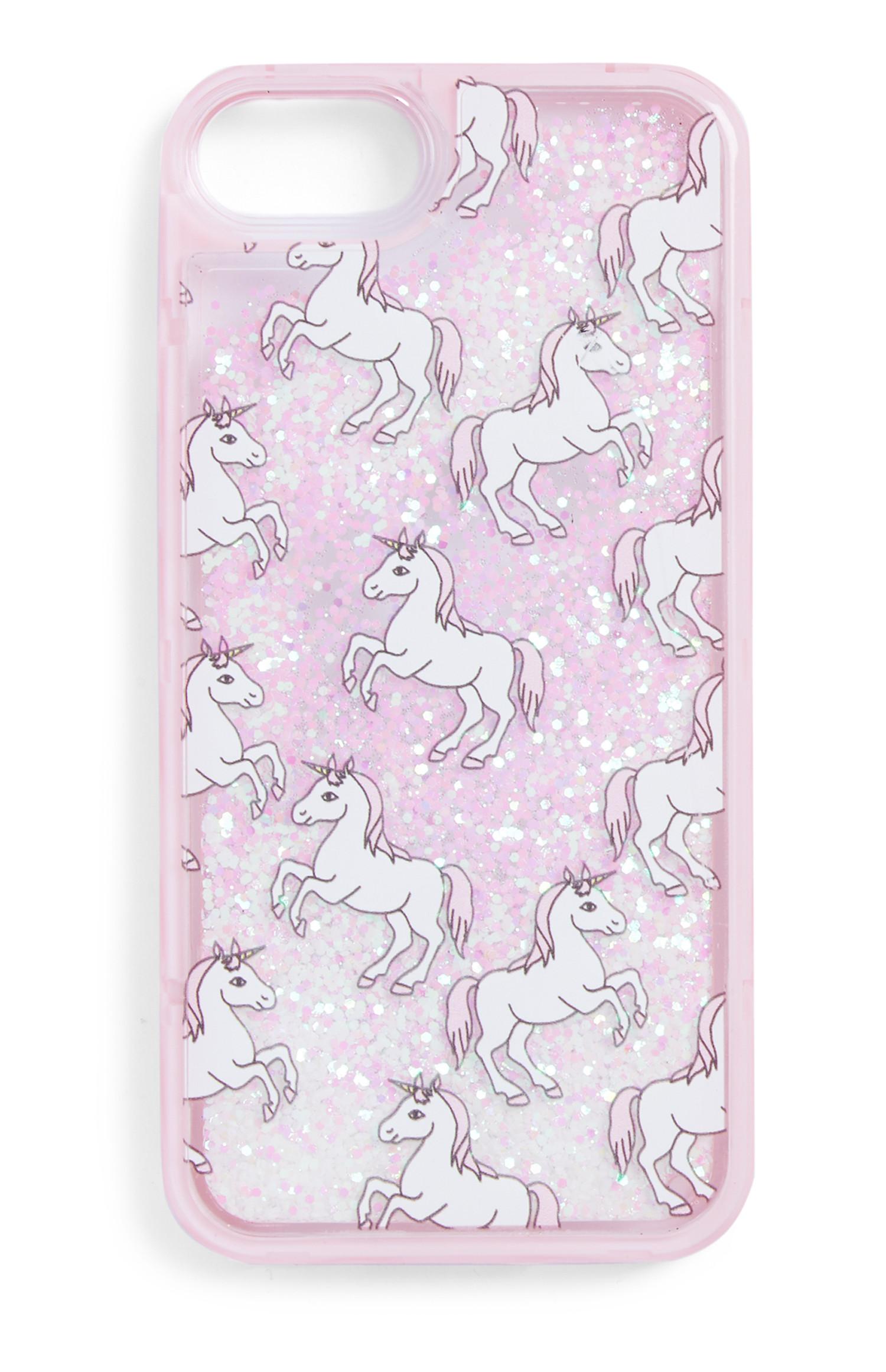 Cover telefono glitterata con unicorni