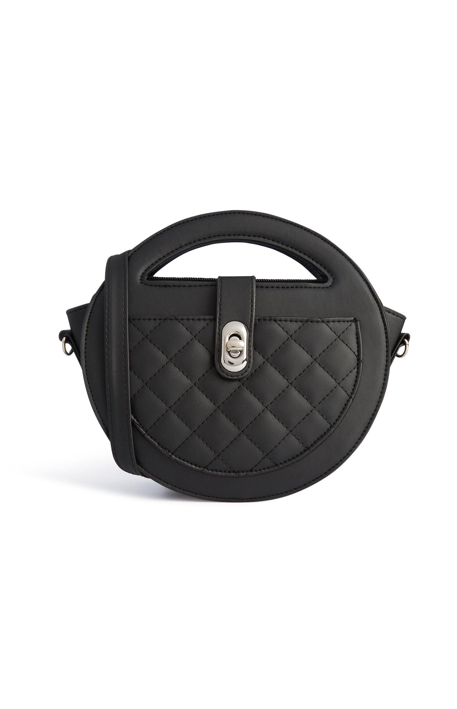 Zwarte doorgestikte ronde tas