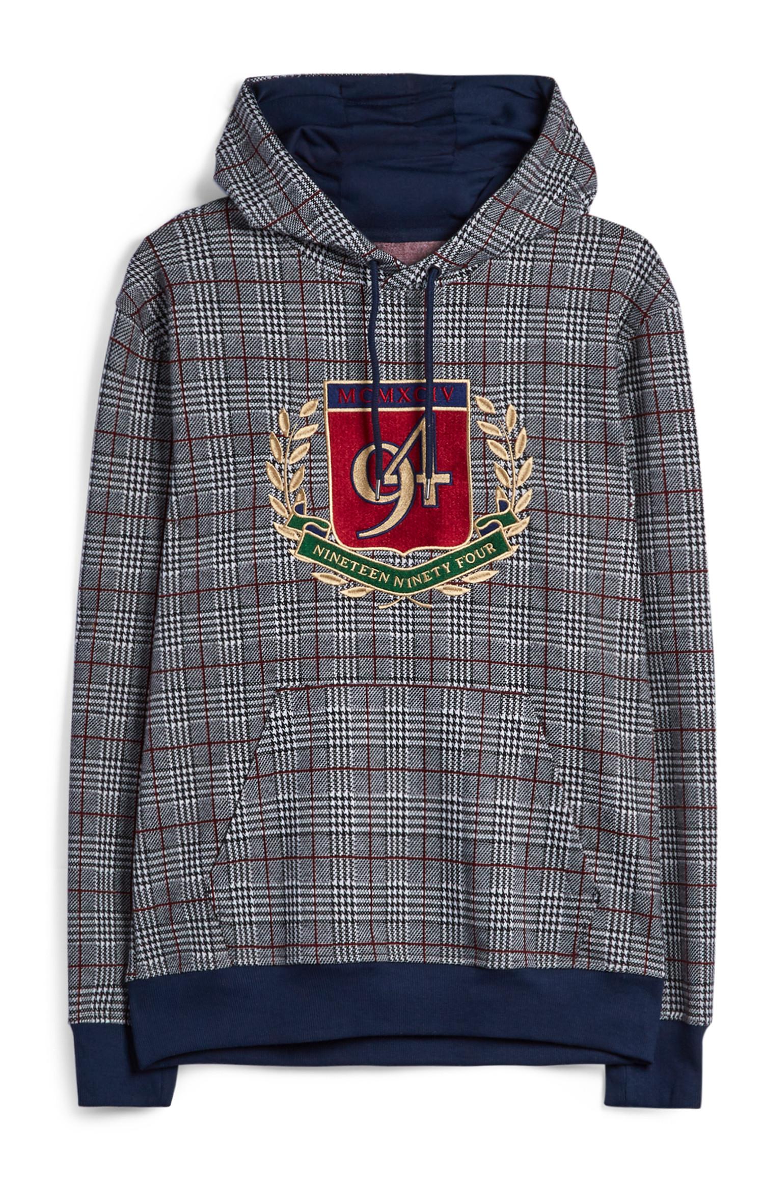 Karierter Kapuzenpullover mit Wappen