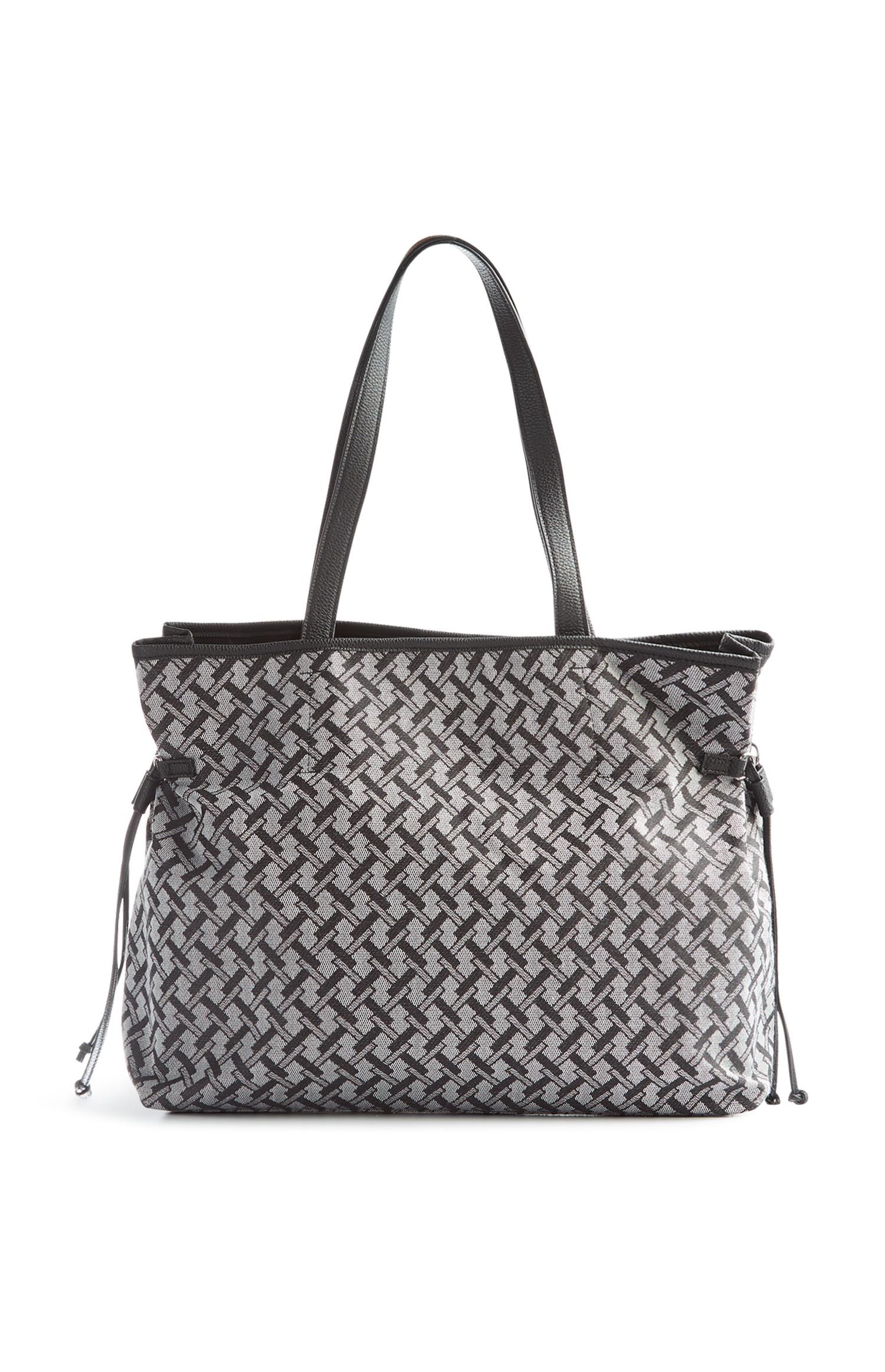 Zwart-grijze handtas met tegelprint