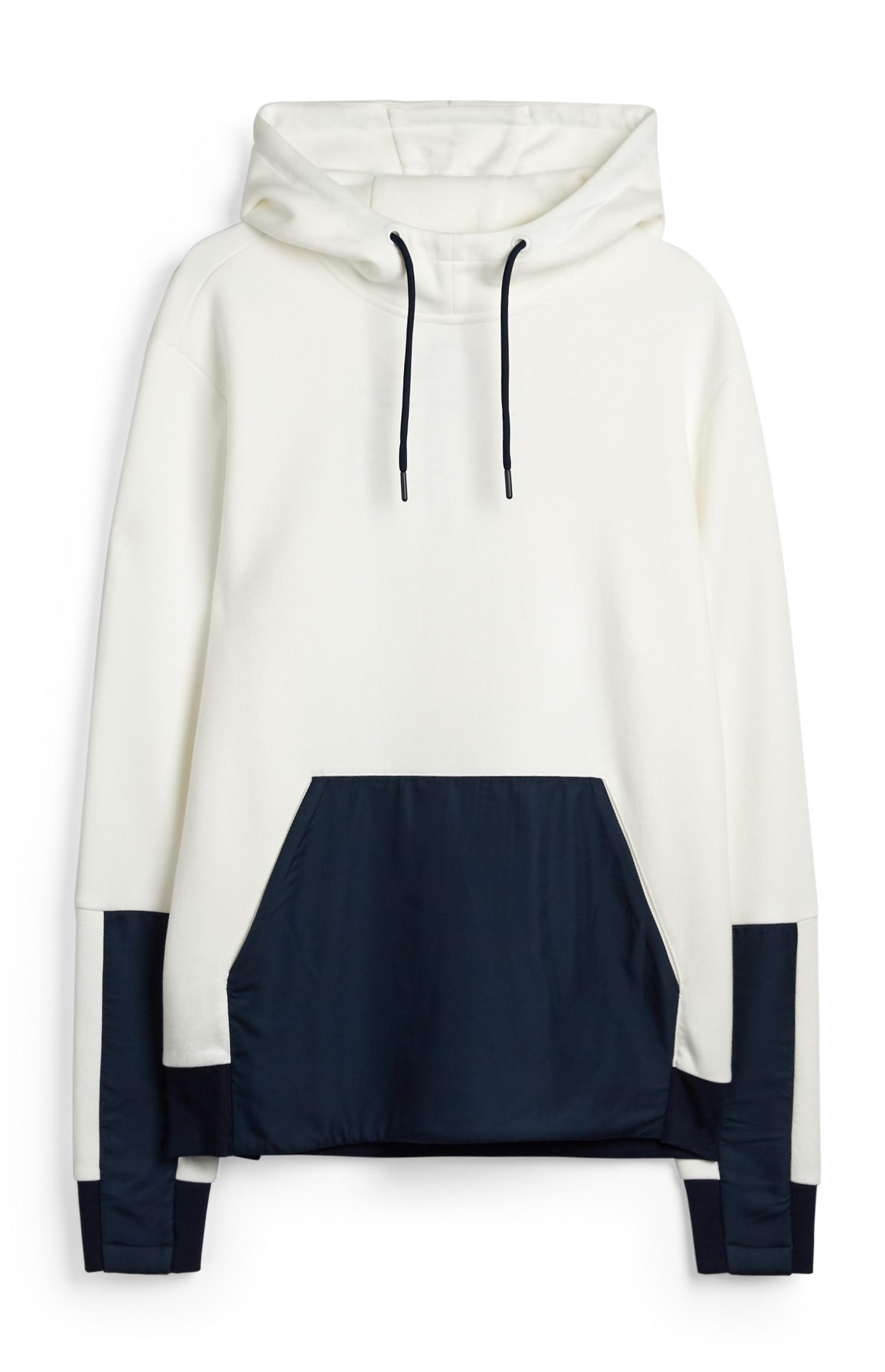 Weiß-marineblauer Kapuzenpullover