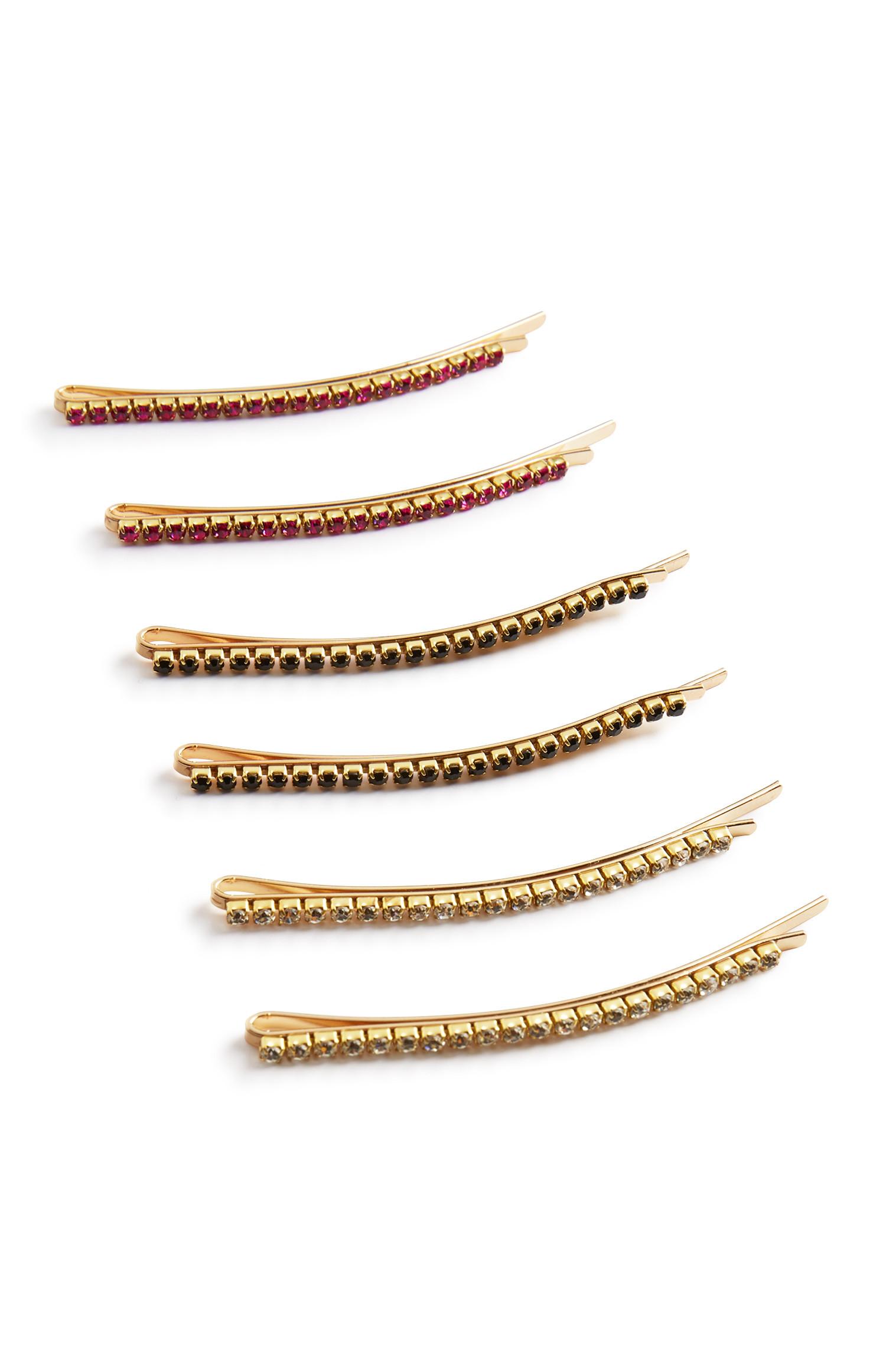 Haarschuifjes met strass, 6 stuks