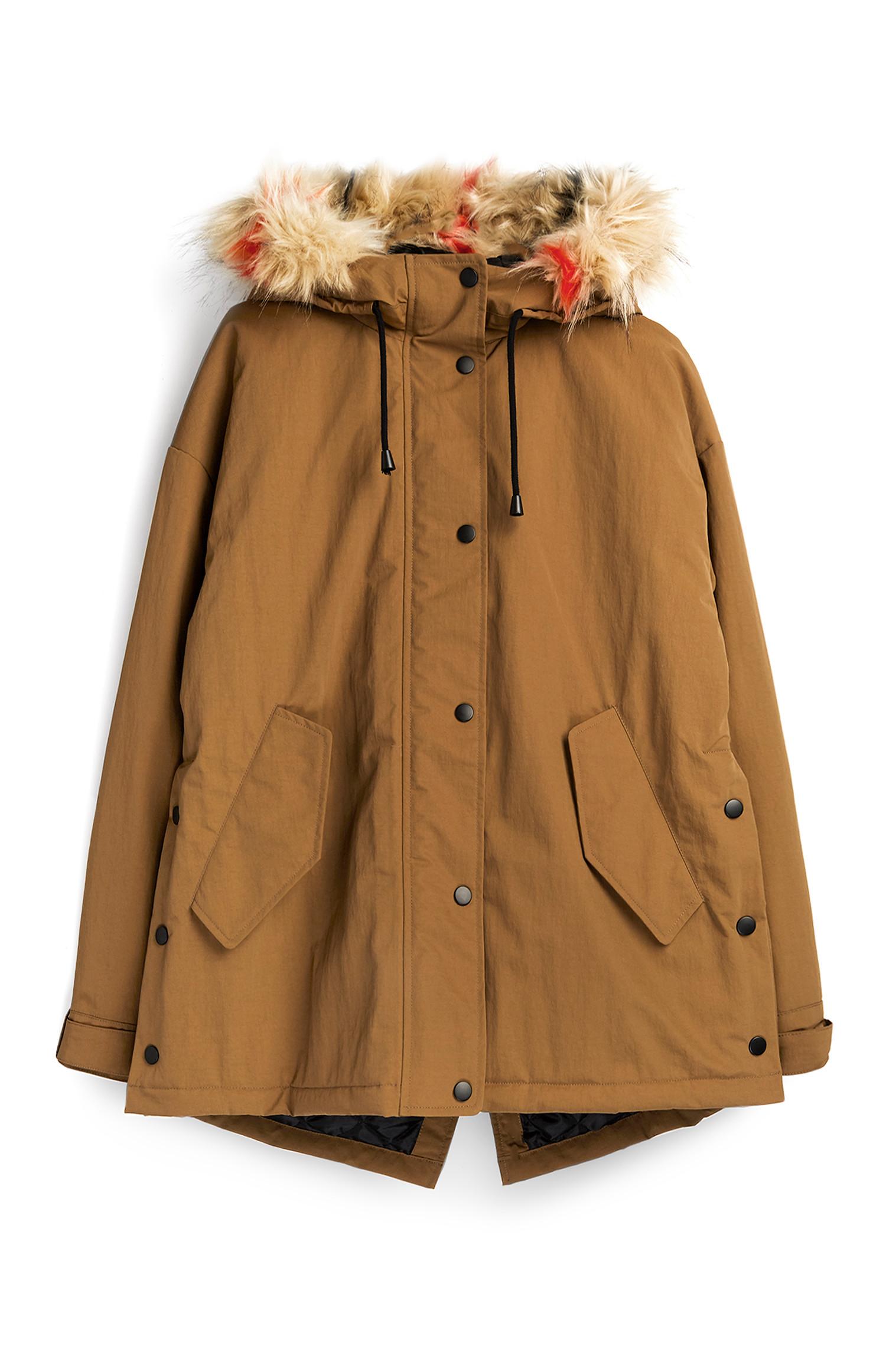 Kaki parka met bontdetails
