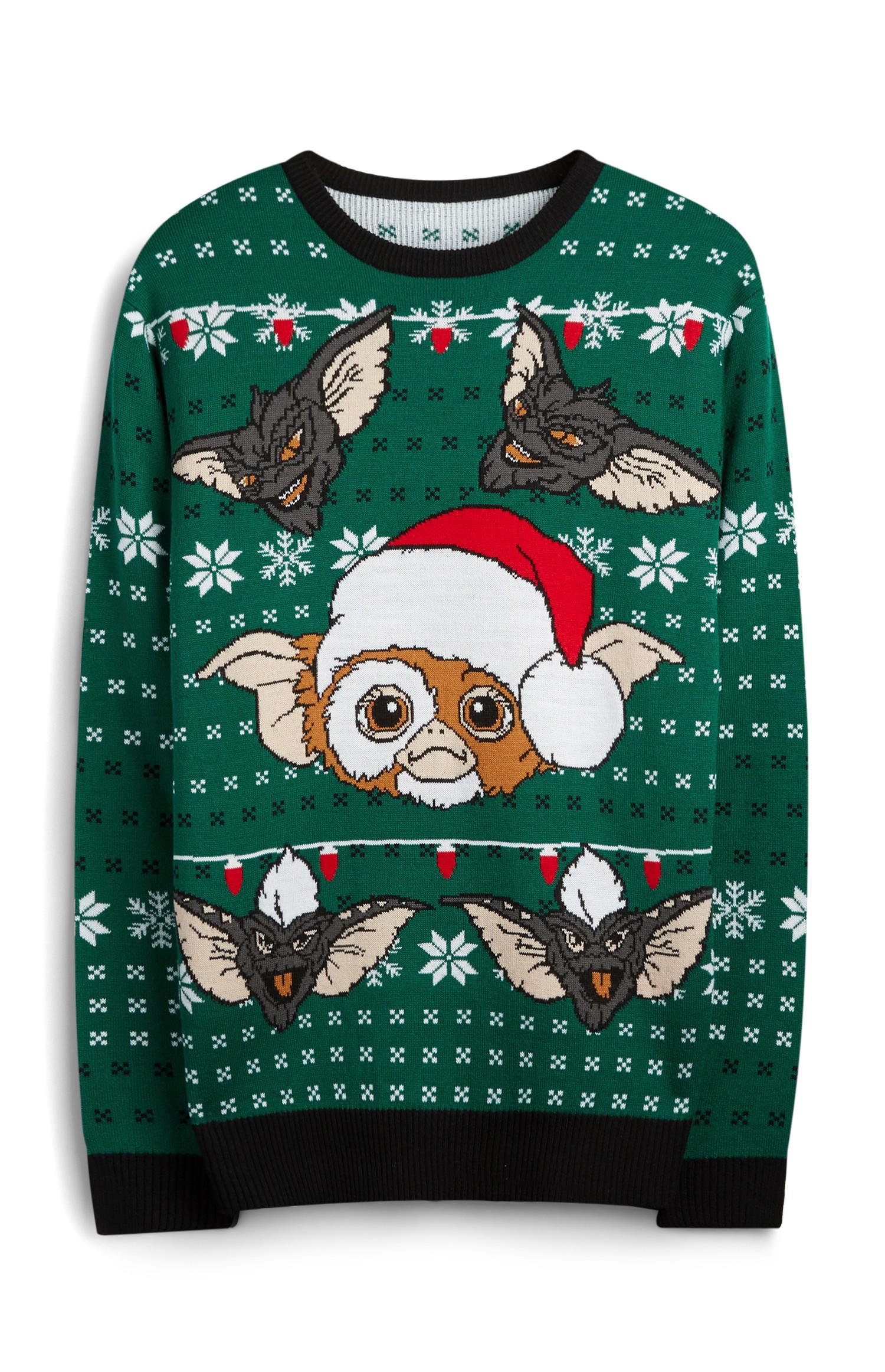 Grüner Weihnachtspullover mit „Gremlins“-Motiv