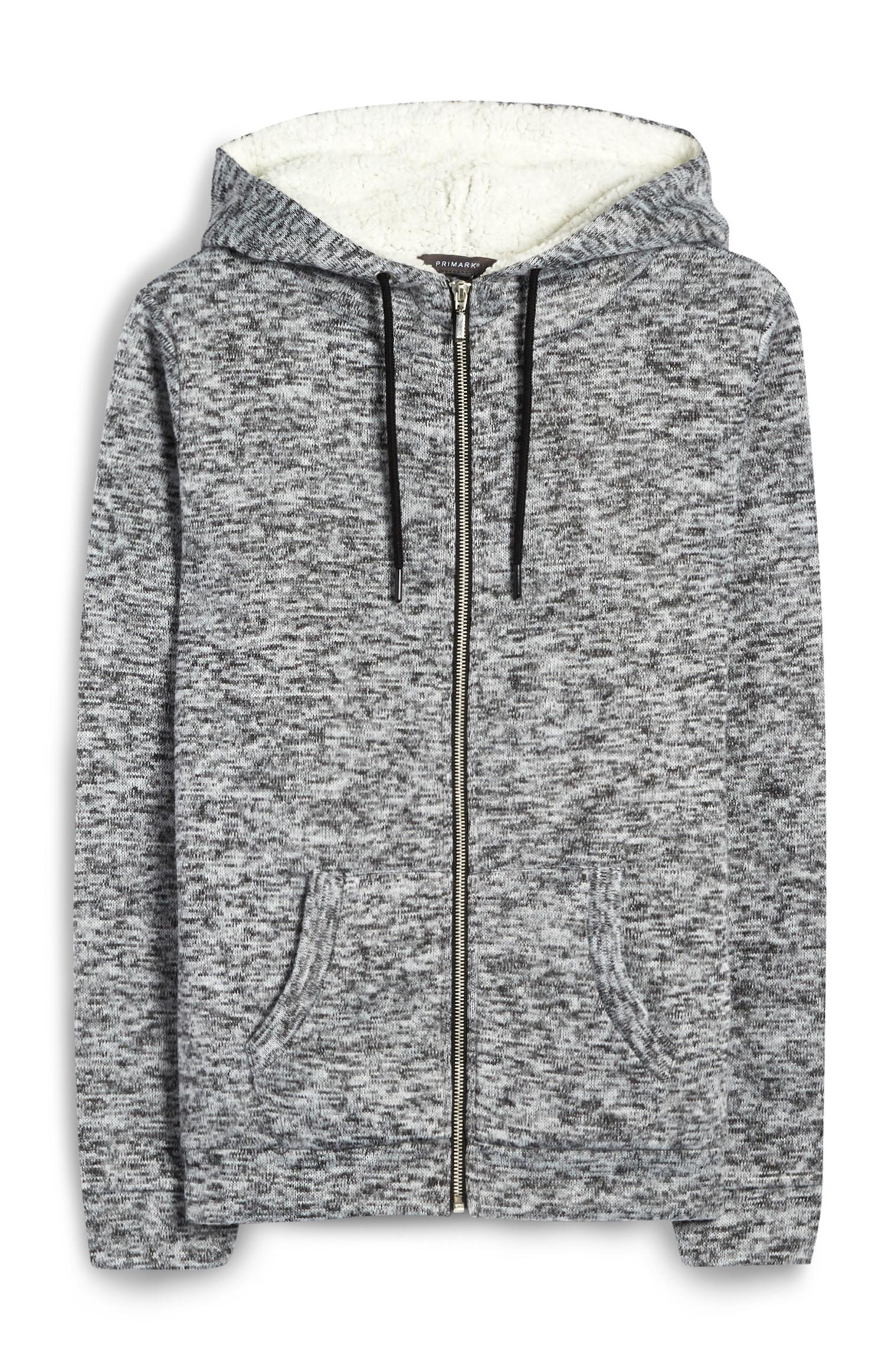 Graue Kapuzenjacke mit Fellfutter