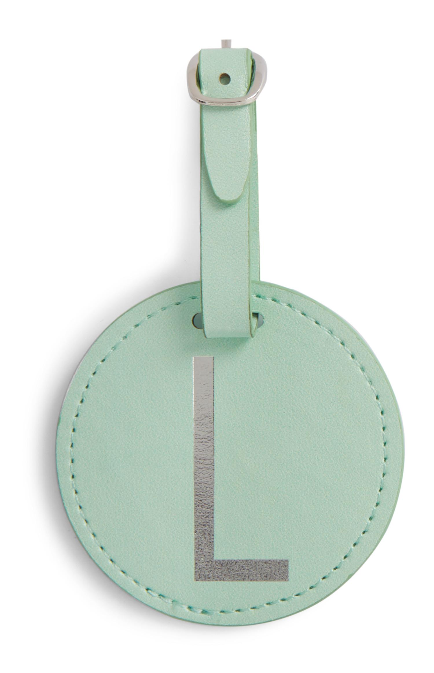 Etichetta bagaglio menta con iniziale