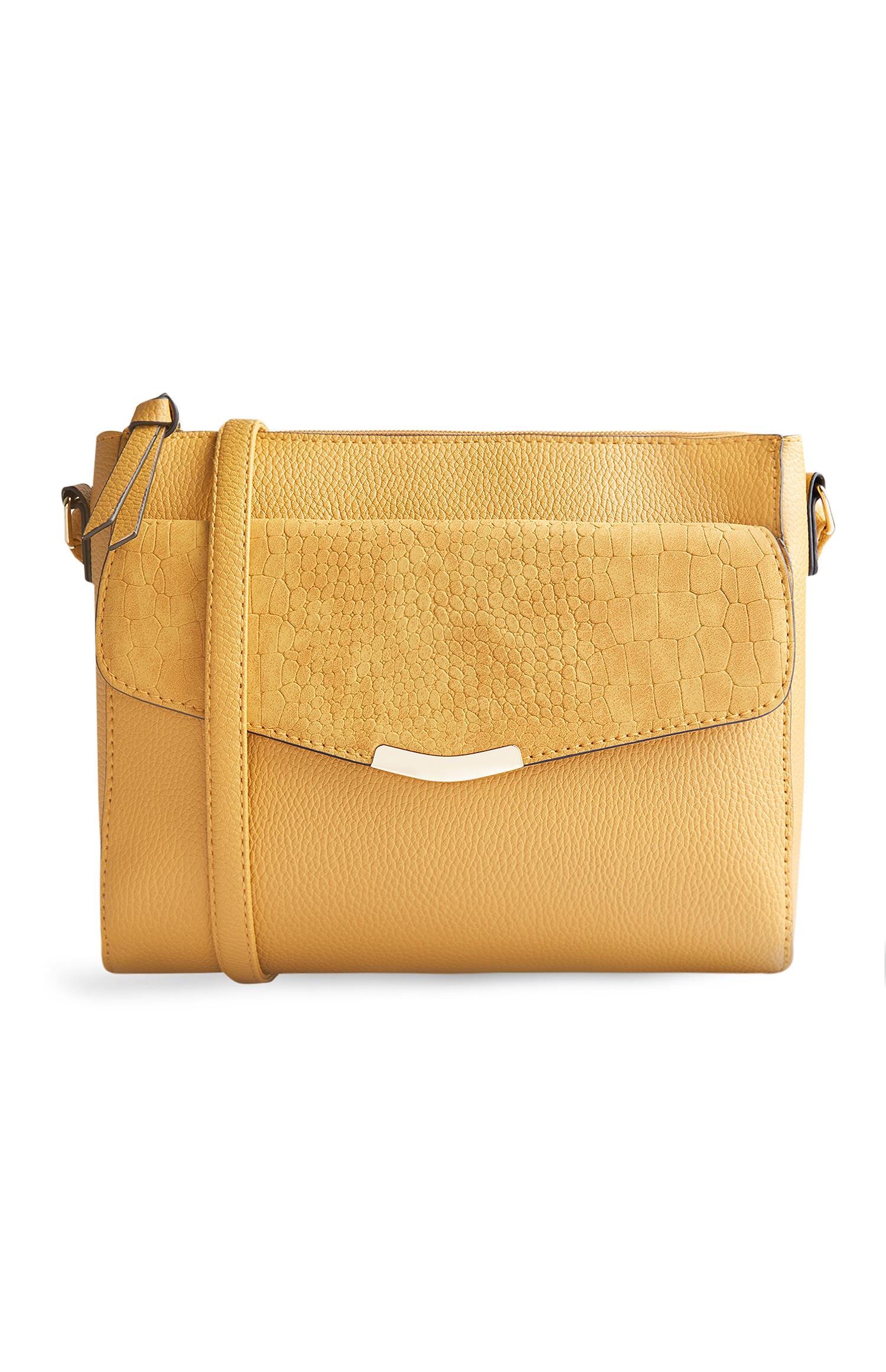 Mosterdgele schoudertas met voorvak