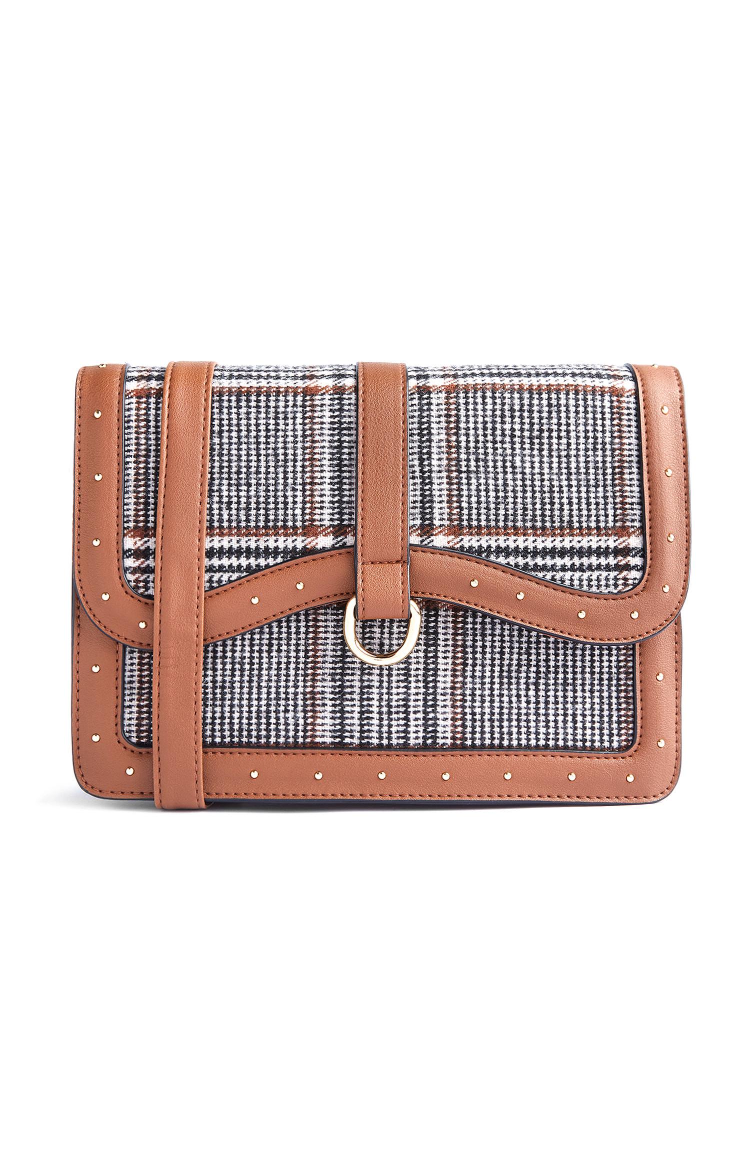 Bruine geruite schoudertas