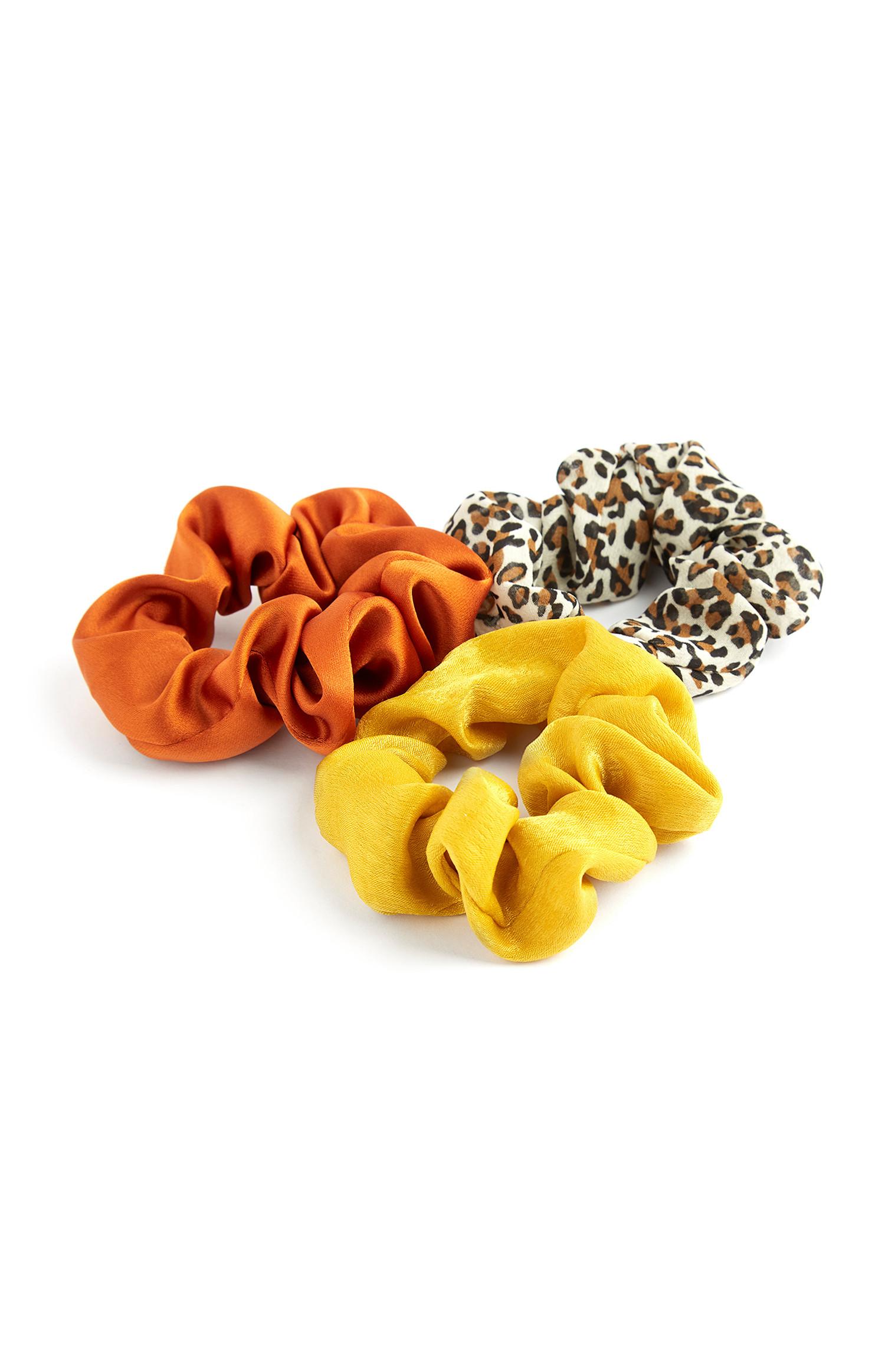 Mini-haarwikkels in oranje, geel en luipaardprint, 3 st.