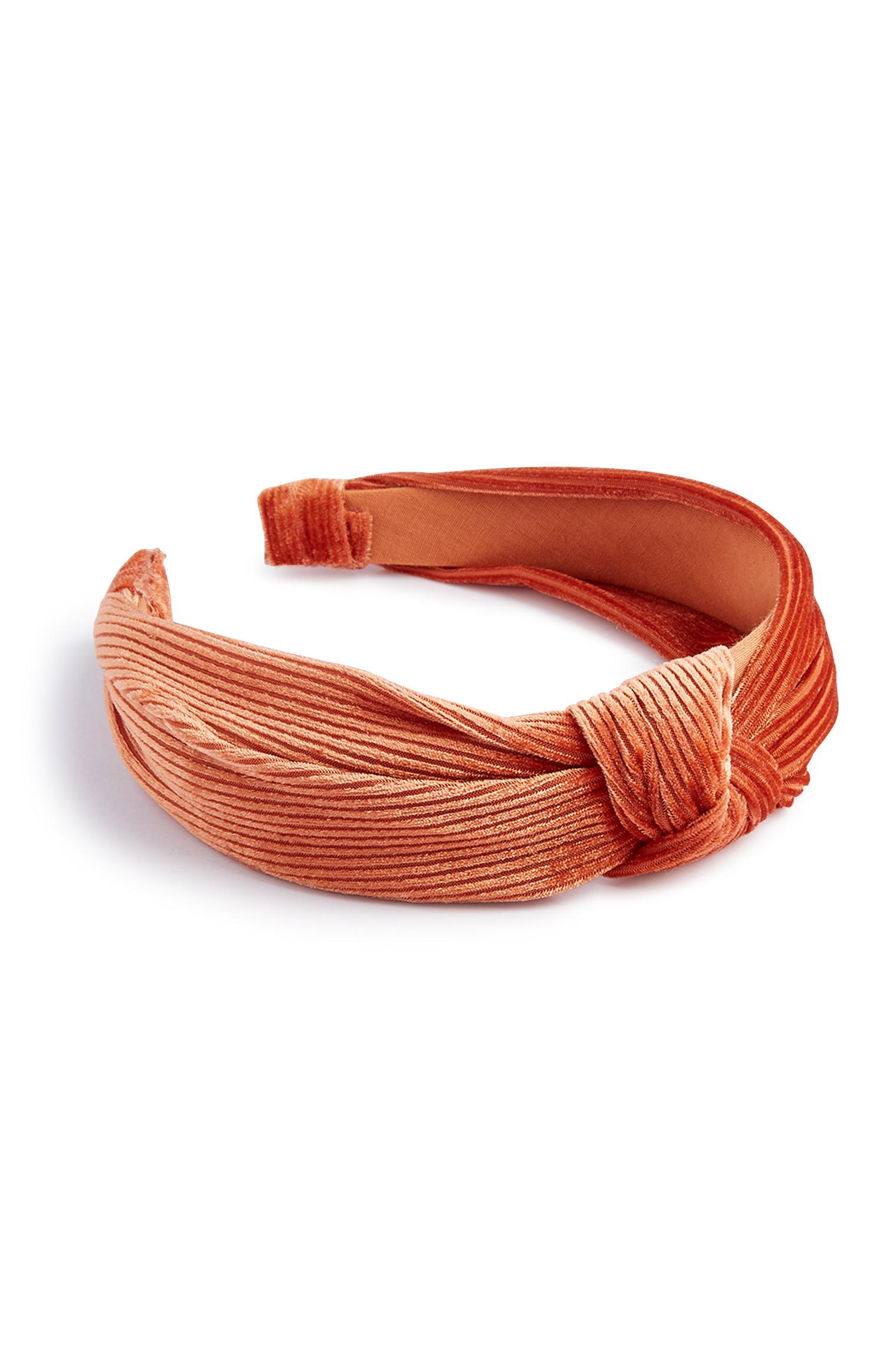 Oranje fluwelen haarband met knoop