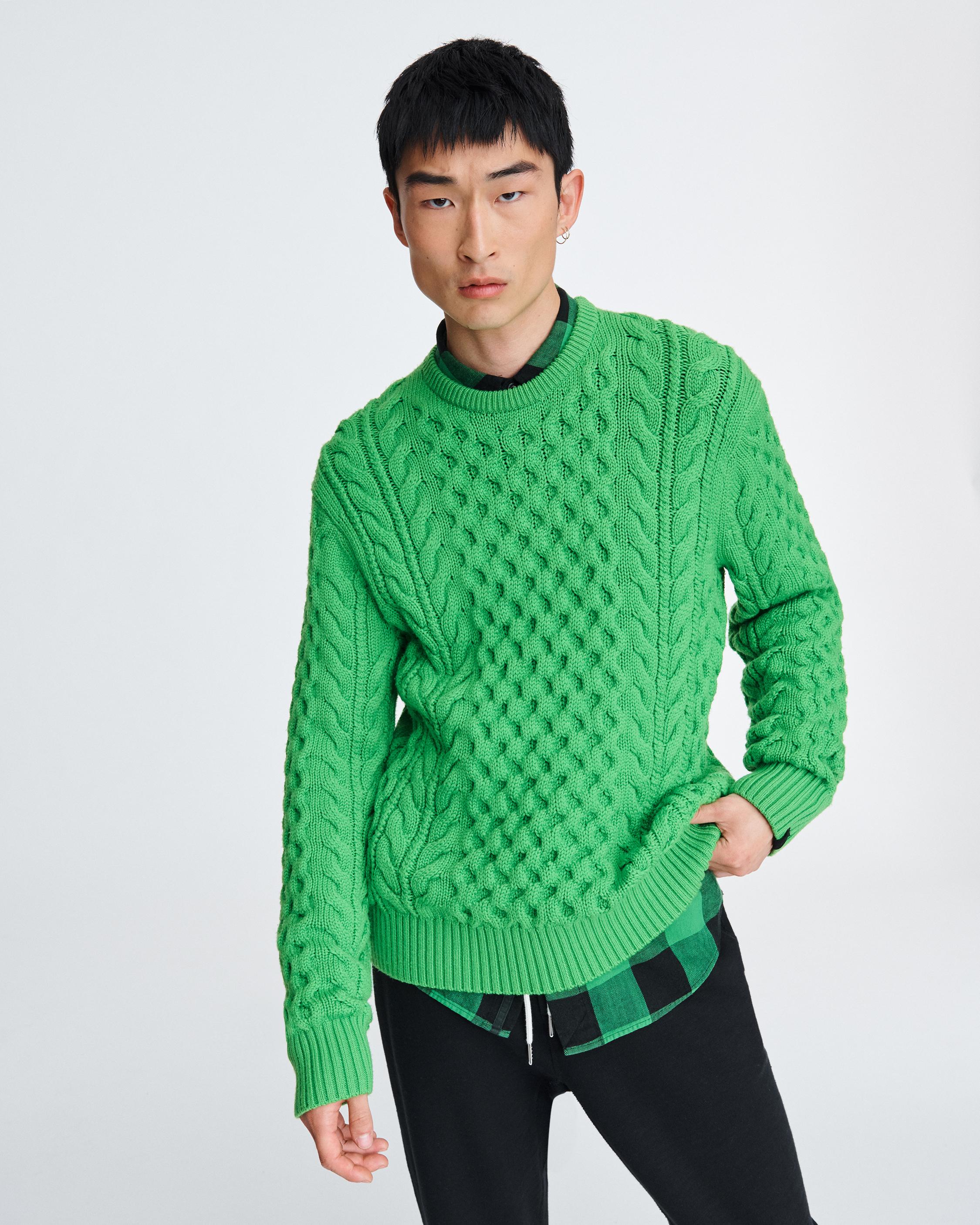 aran crew neck sweater