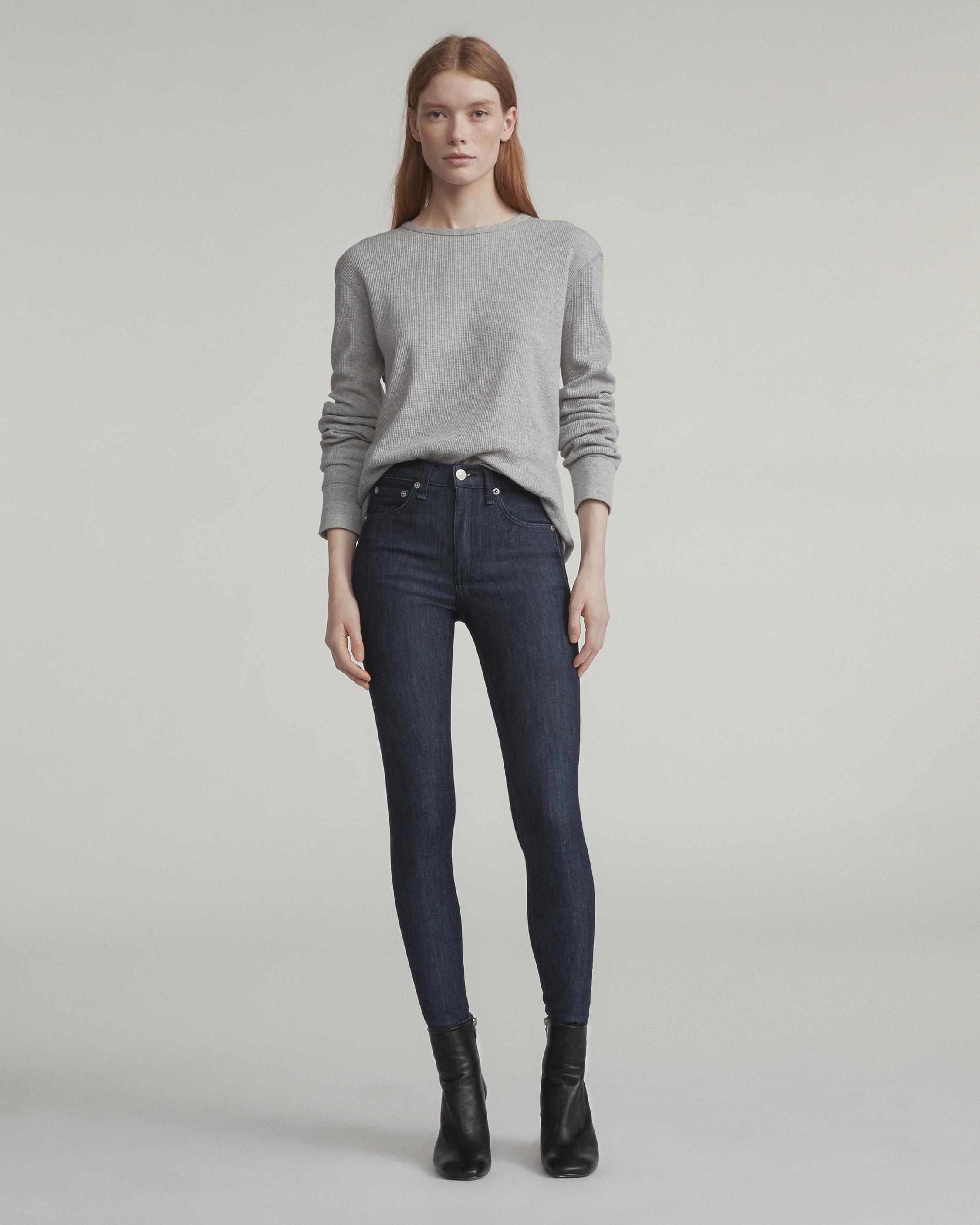 gray high rise skinny jeans