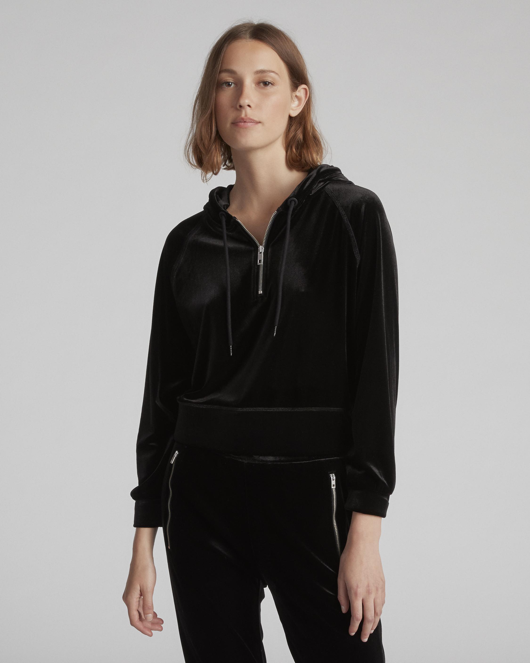 velour cropped hoodie black