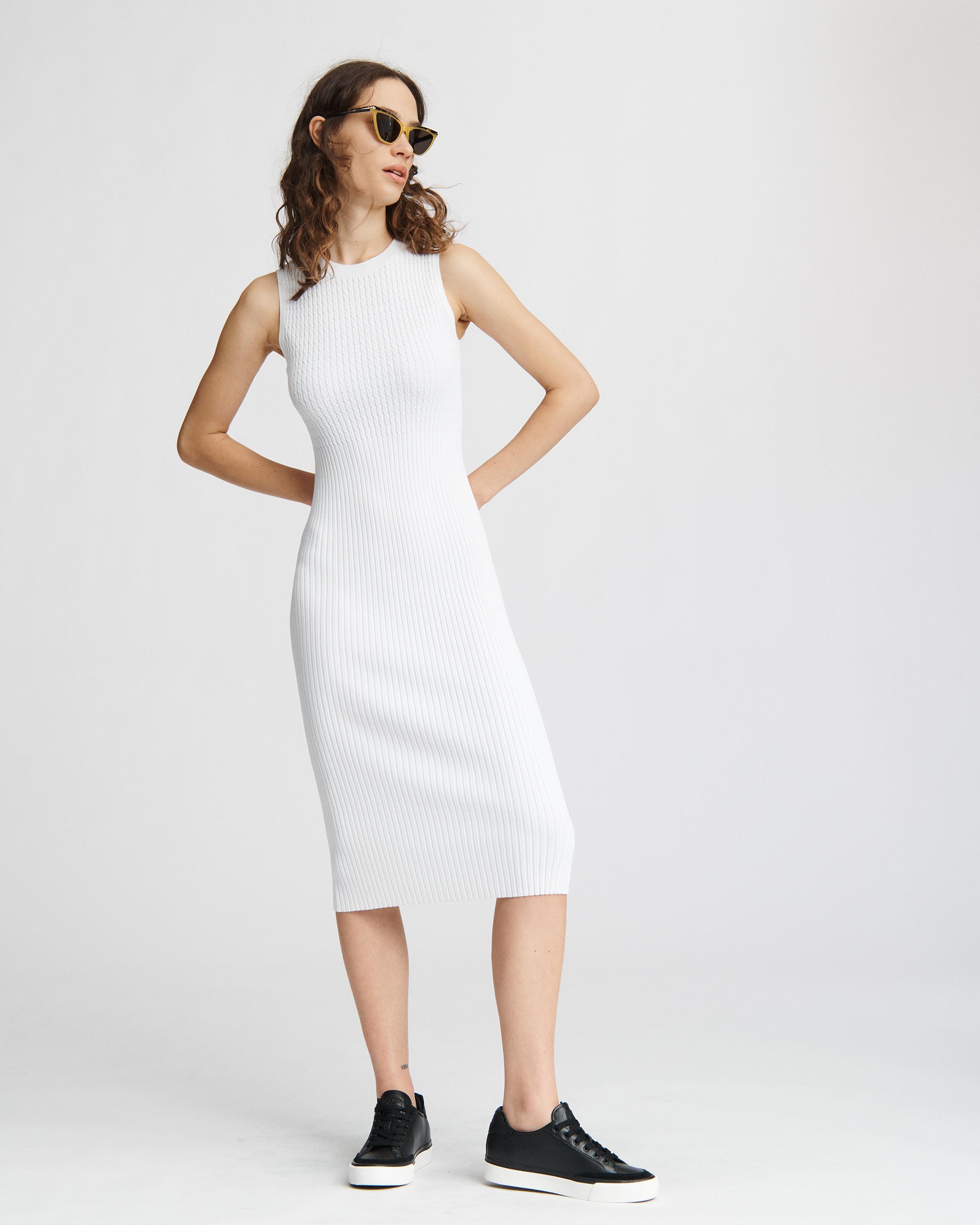 Brea Sleeveless Rib-Knit Dress in White 