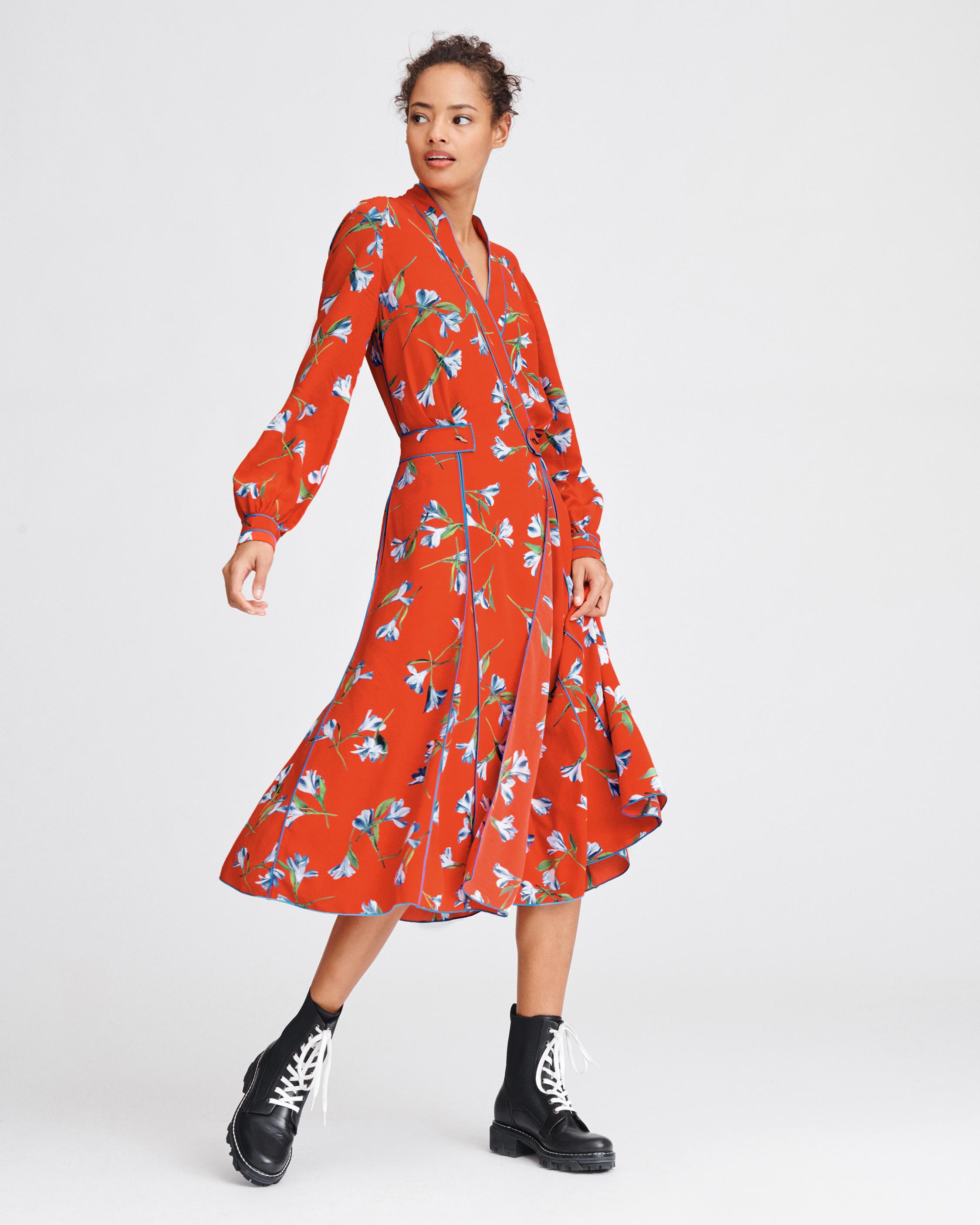 next red floral dress