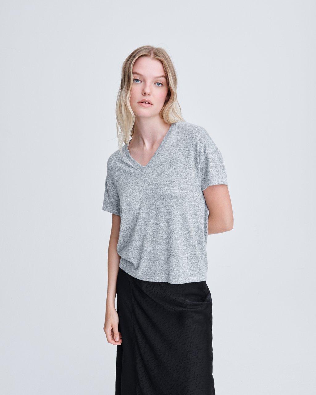 Avryl Light Grey Short Sleeve V-Neck T-Shirt | rag & bone