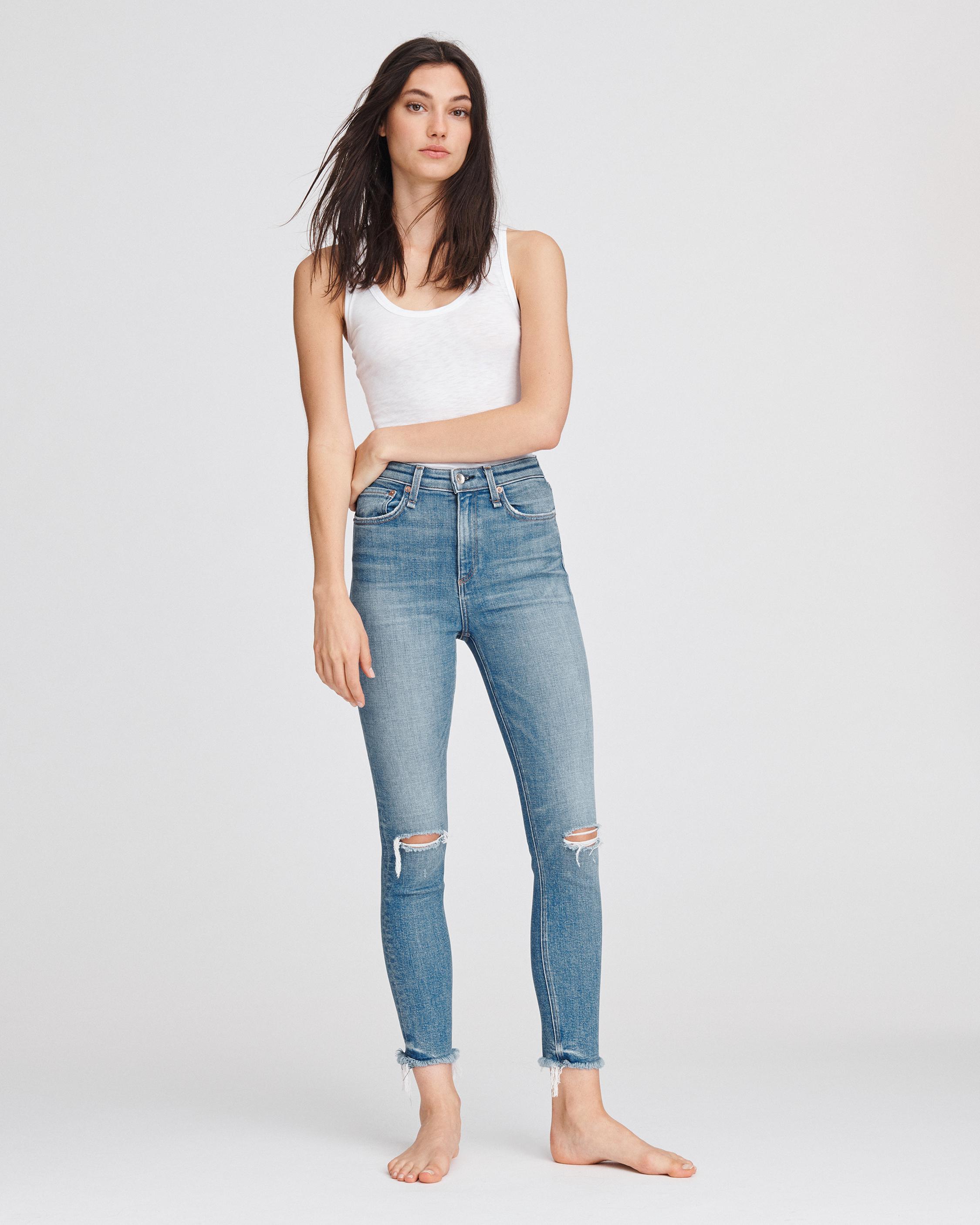 high rise ankle skinny