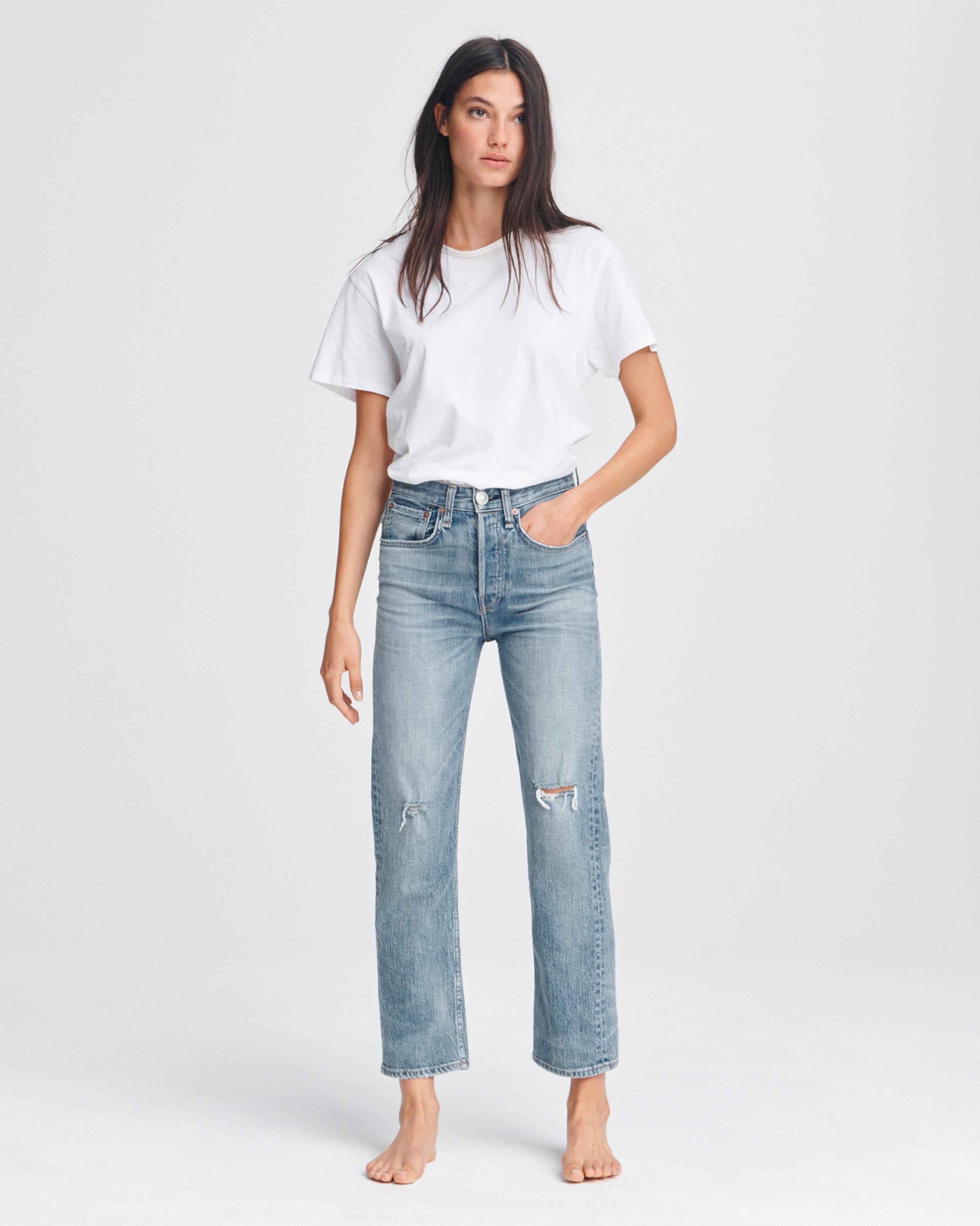 high rise ankle straight jeans