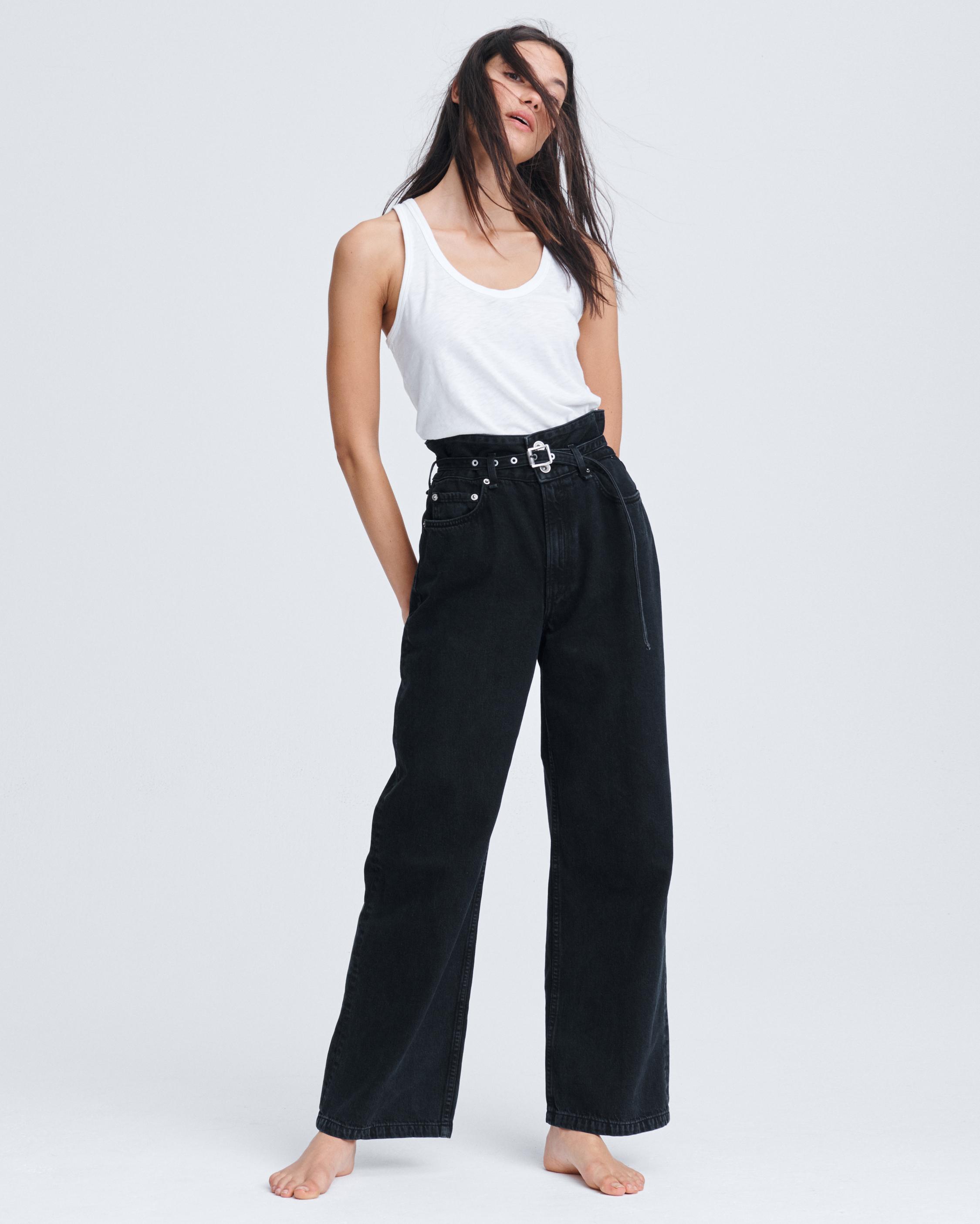 black denim paperbag jeans