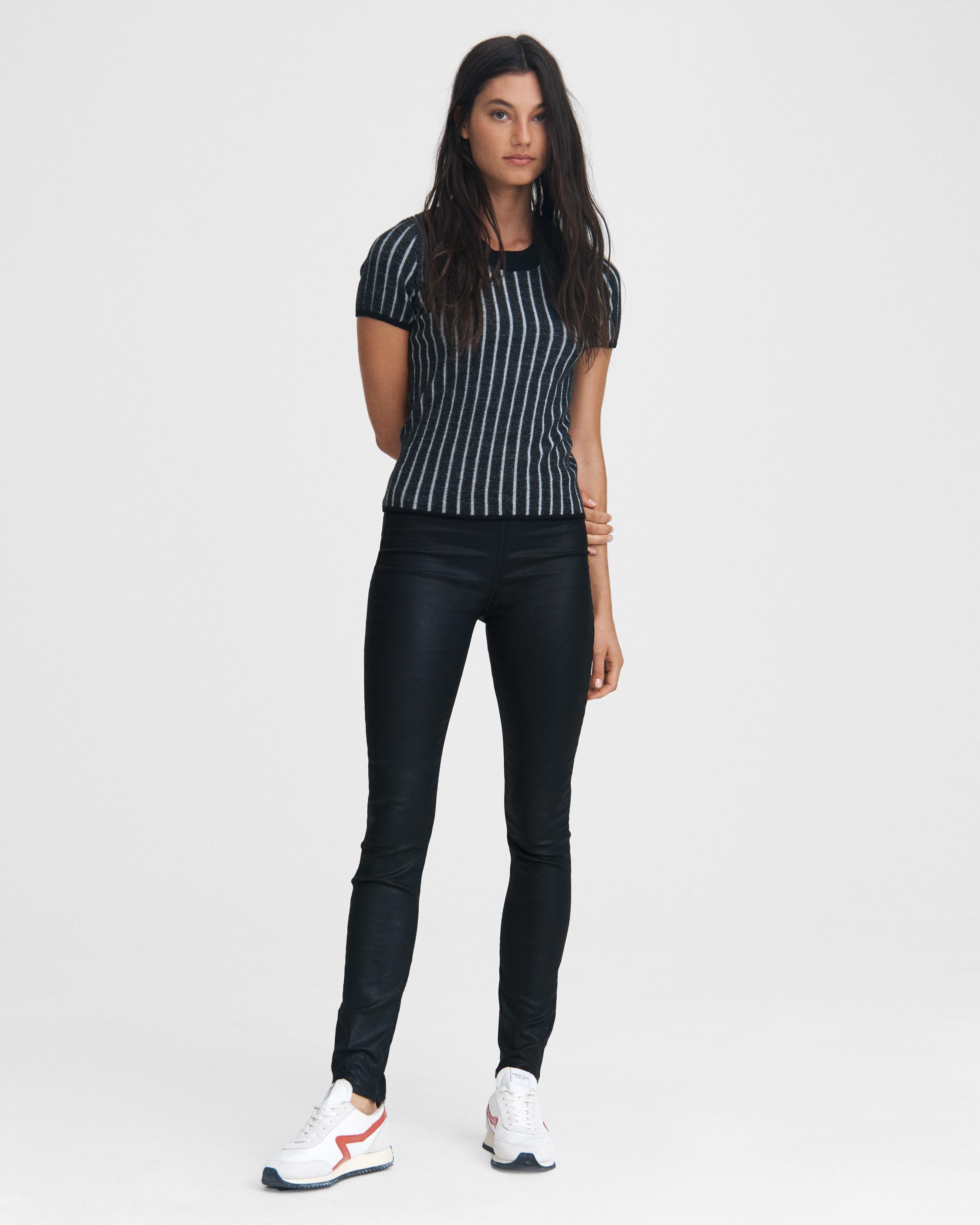 coated high rise jeans