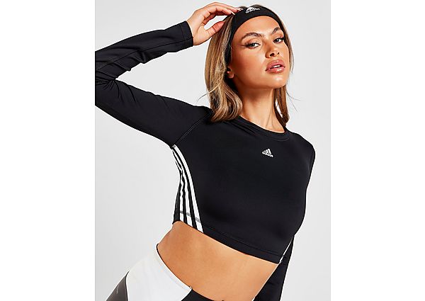 Adidas Training 3-Stripes Long Sleeve Crop Top - Black, Black