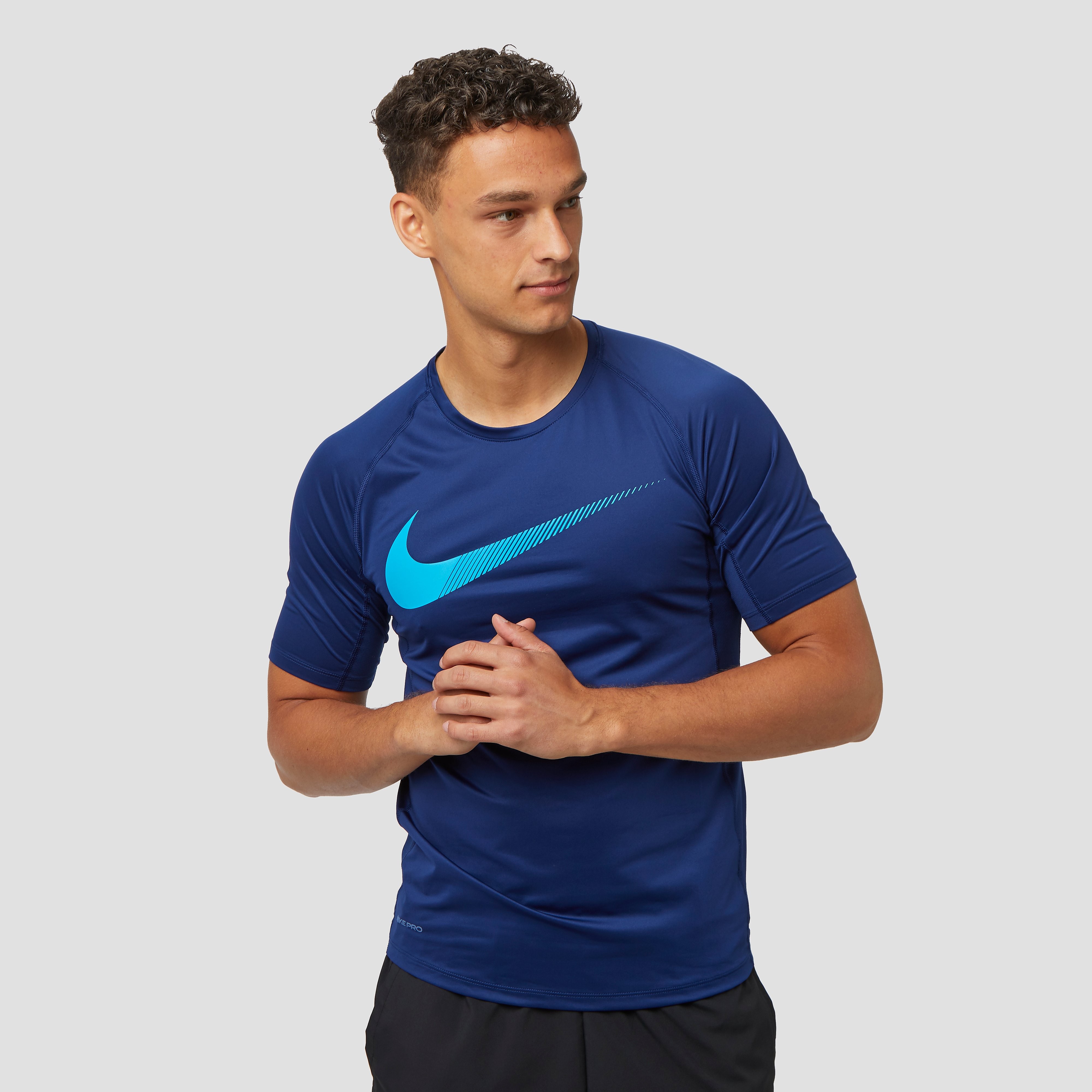 NIKE Pro slim graphic sportshirt blauw heren Heren