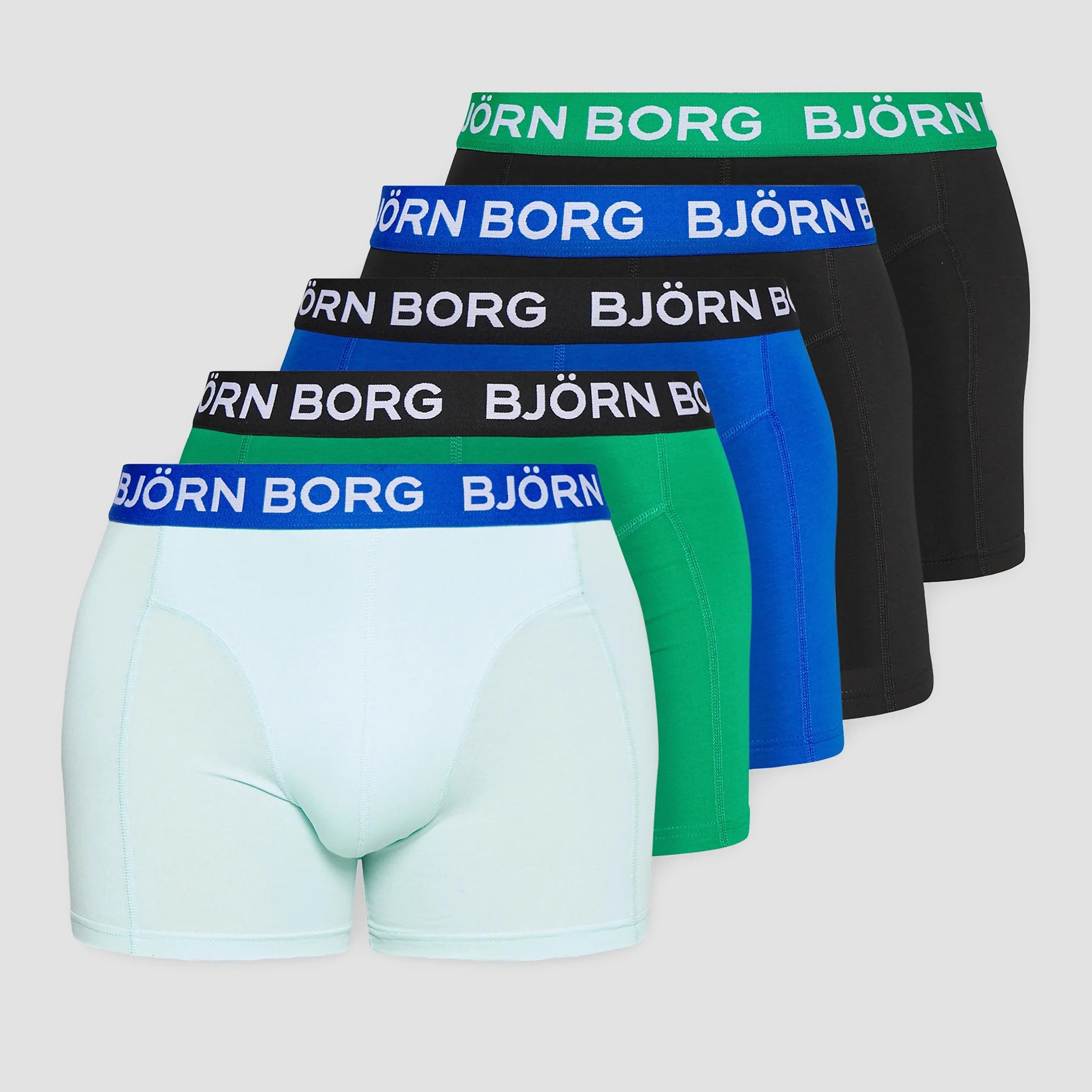 Björn Borg boxershorts Essential ( 5-pack) - Cotton Stretch boxers normale lengte - zwart - kobalt - mint en groen - Maat: M