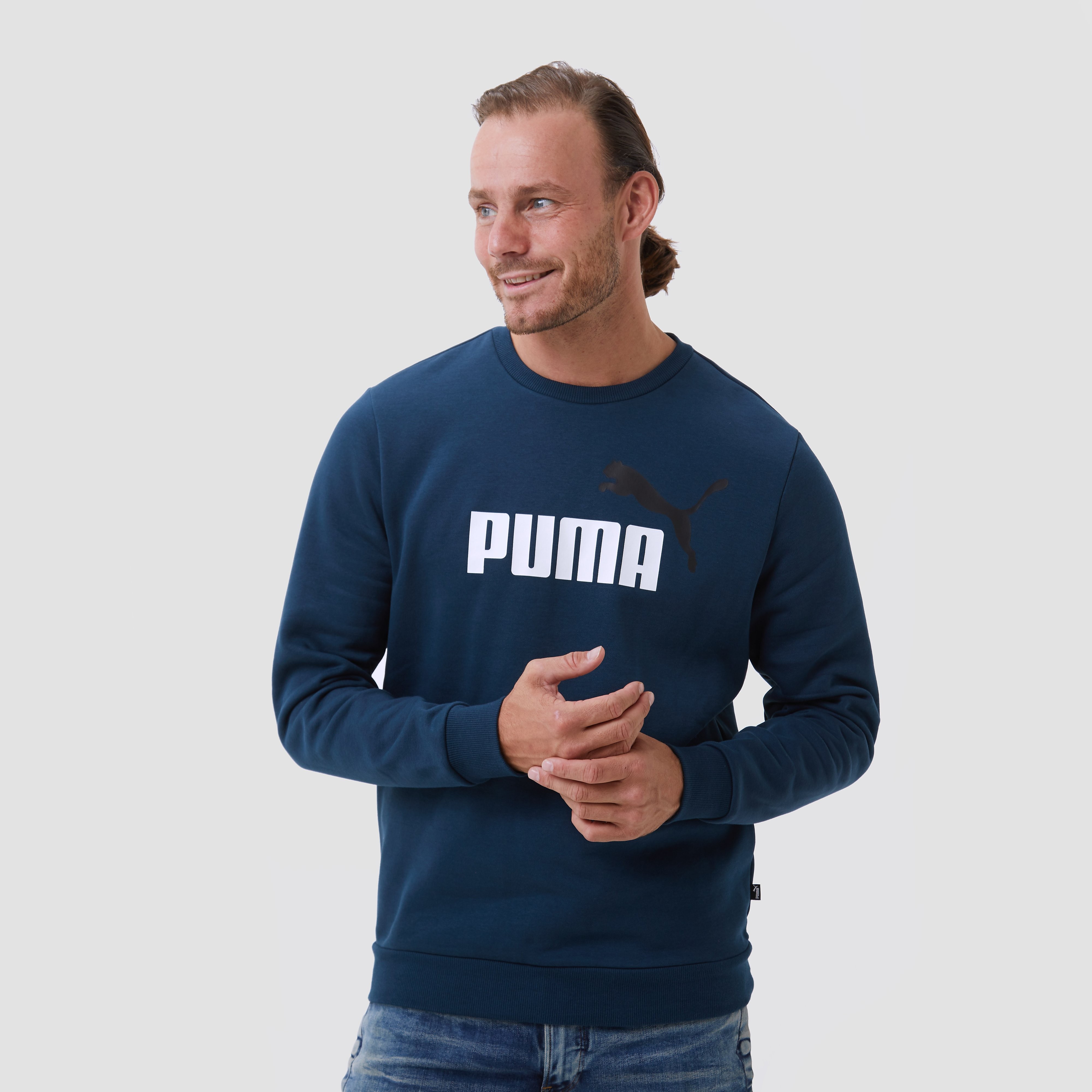 Puma Puma essentials+ two-tone big logo crew sweater blauw heren heren