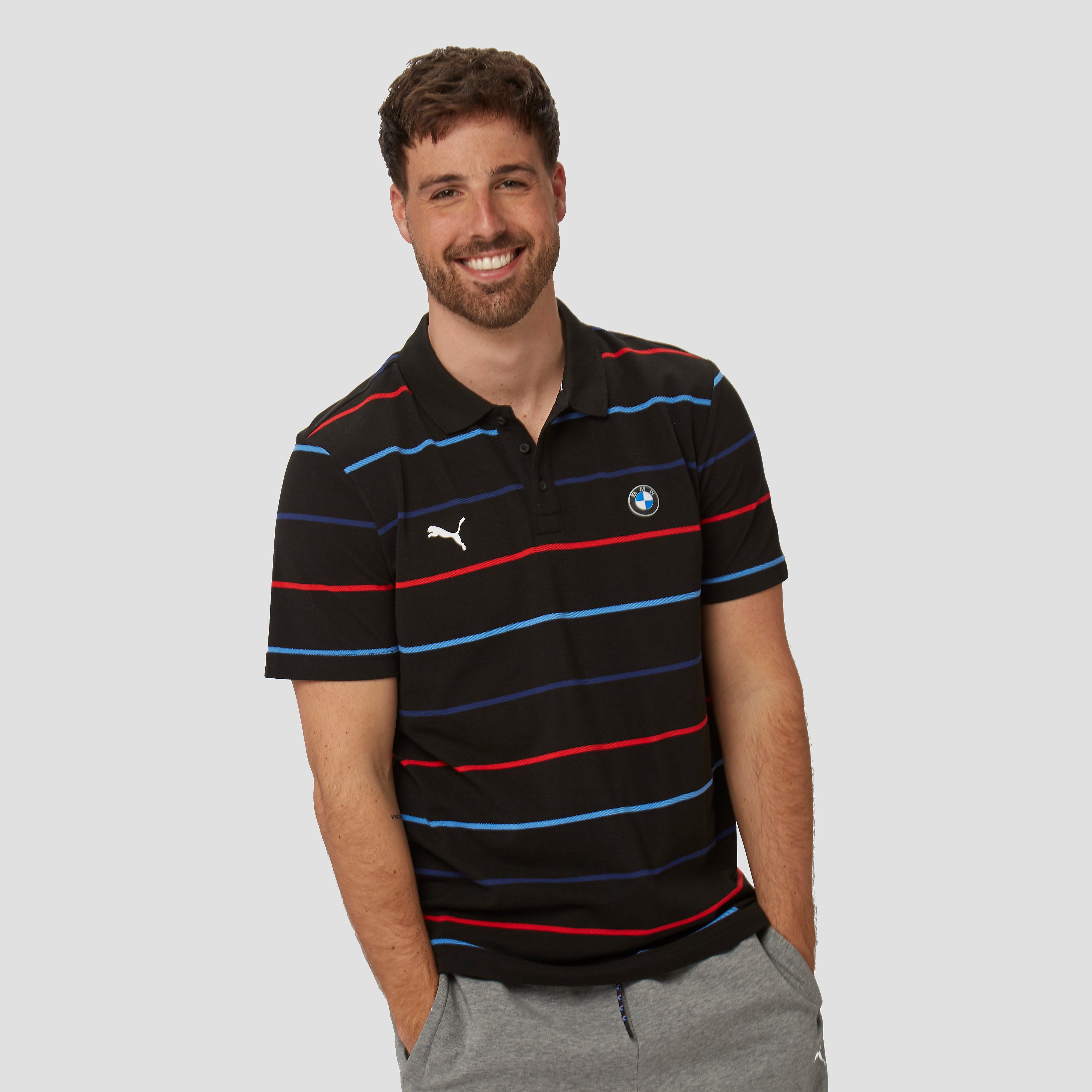 PUMA Bmw m motorsport striped polo zwart/rood heren Heren