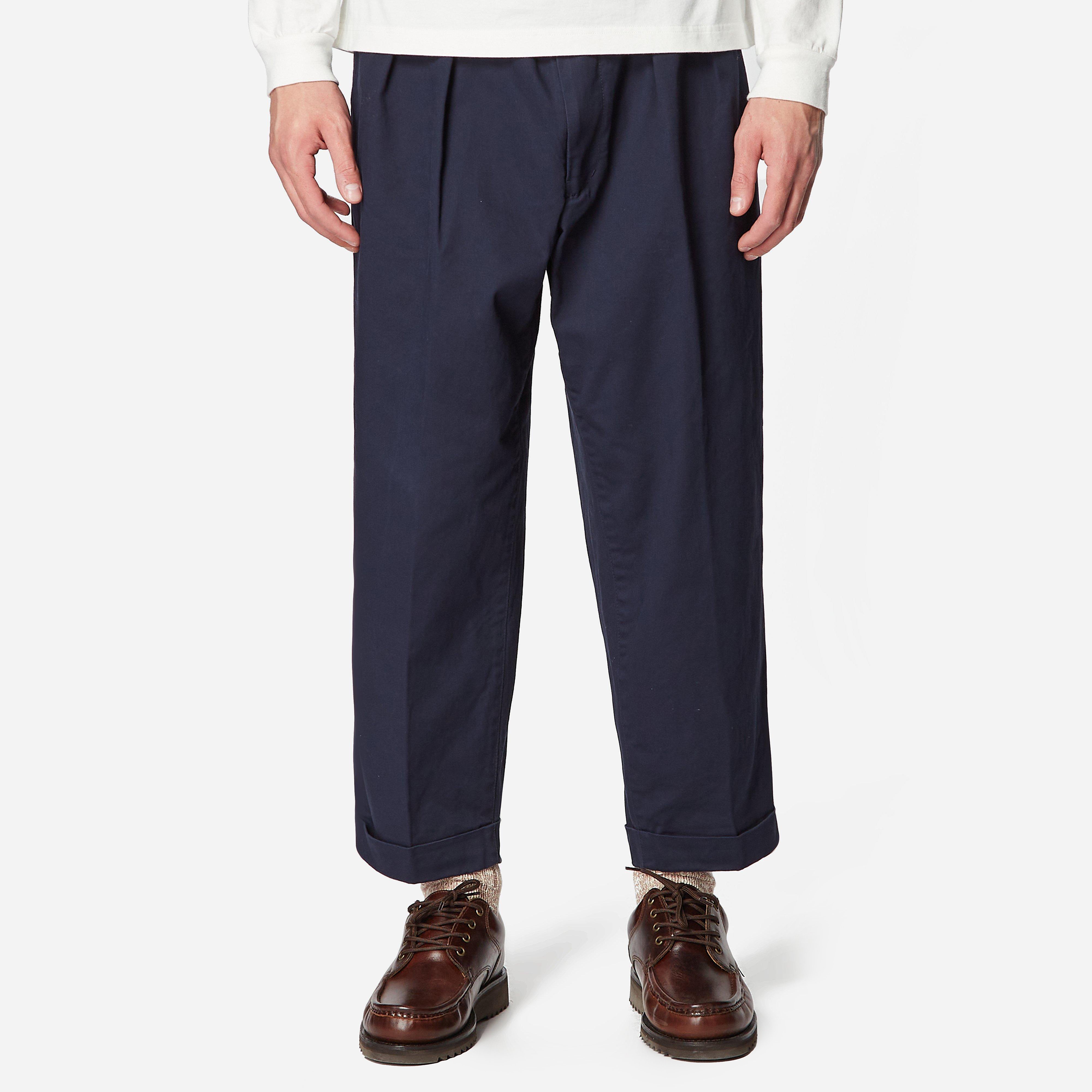 Beams Plus 2 Pleat Twill Chino Pants, Blue
