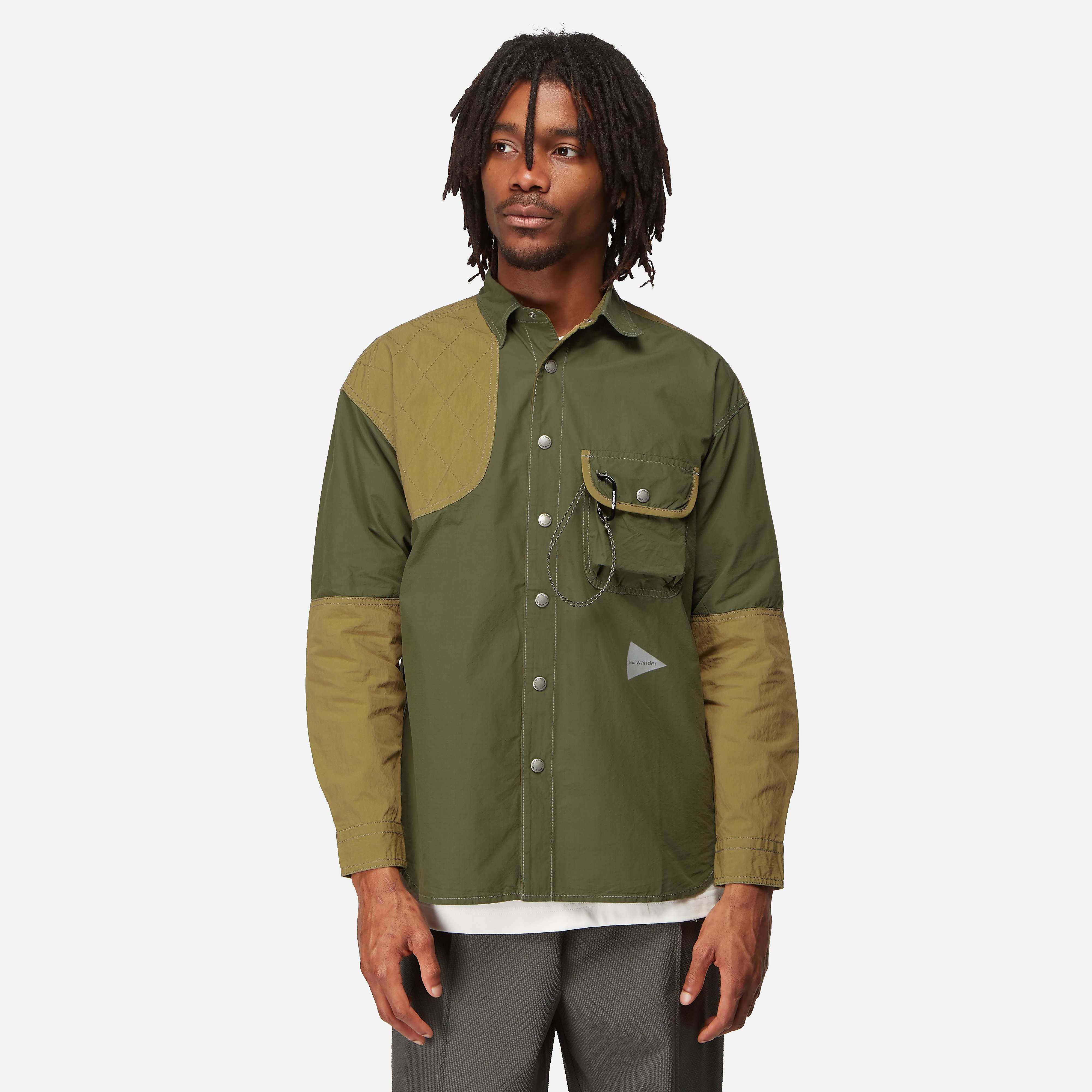 and wander Rip Mix Shirt, Green - Curated Menswear