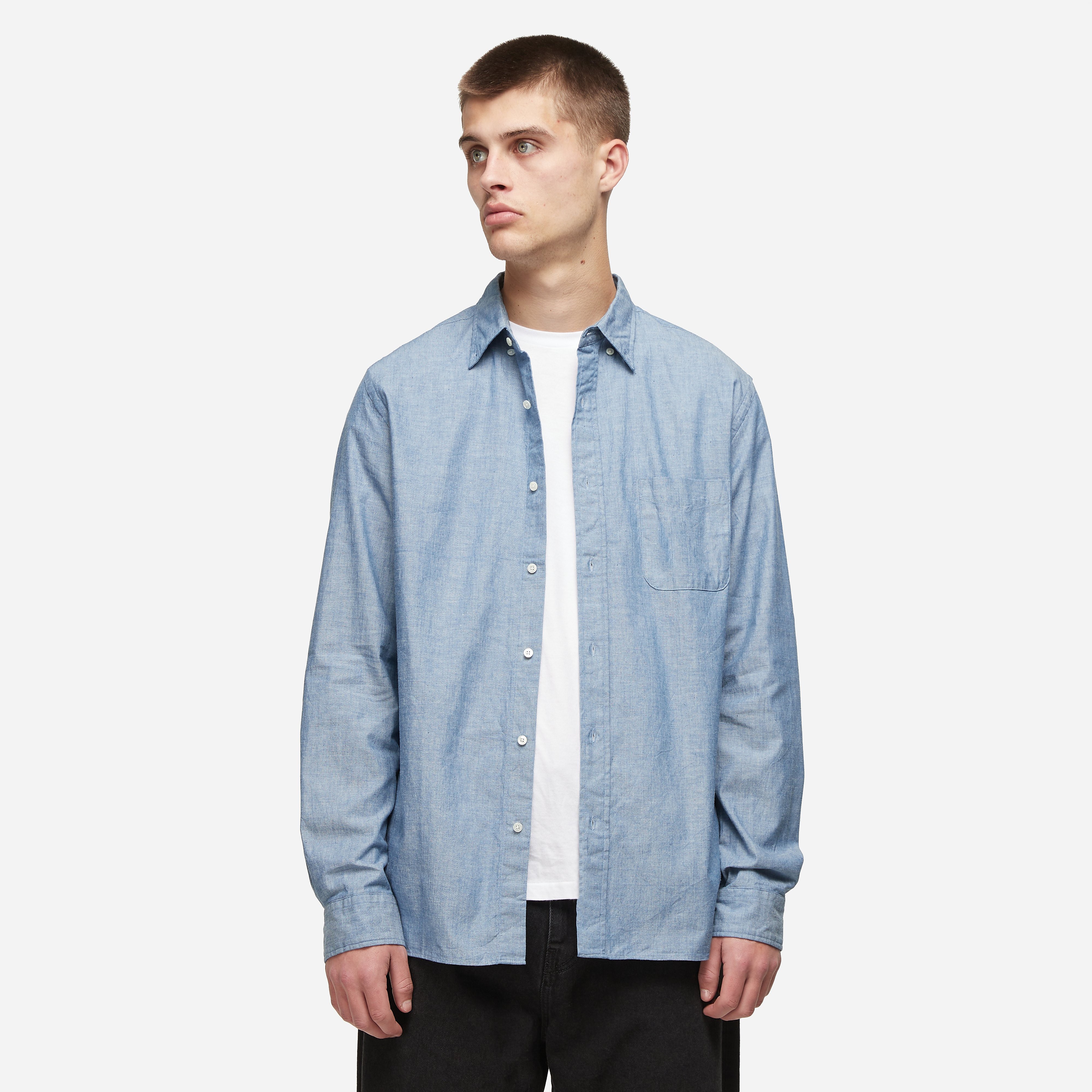 Beams Plus Button-Down Chambray Shirt, Blue - Curated Menswear