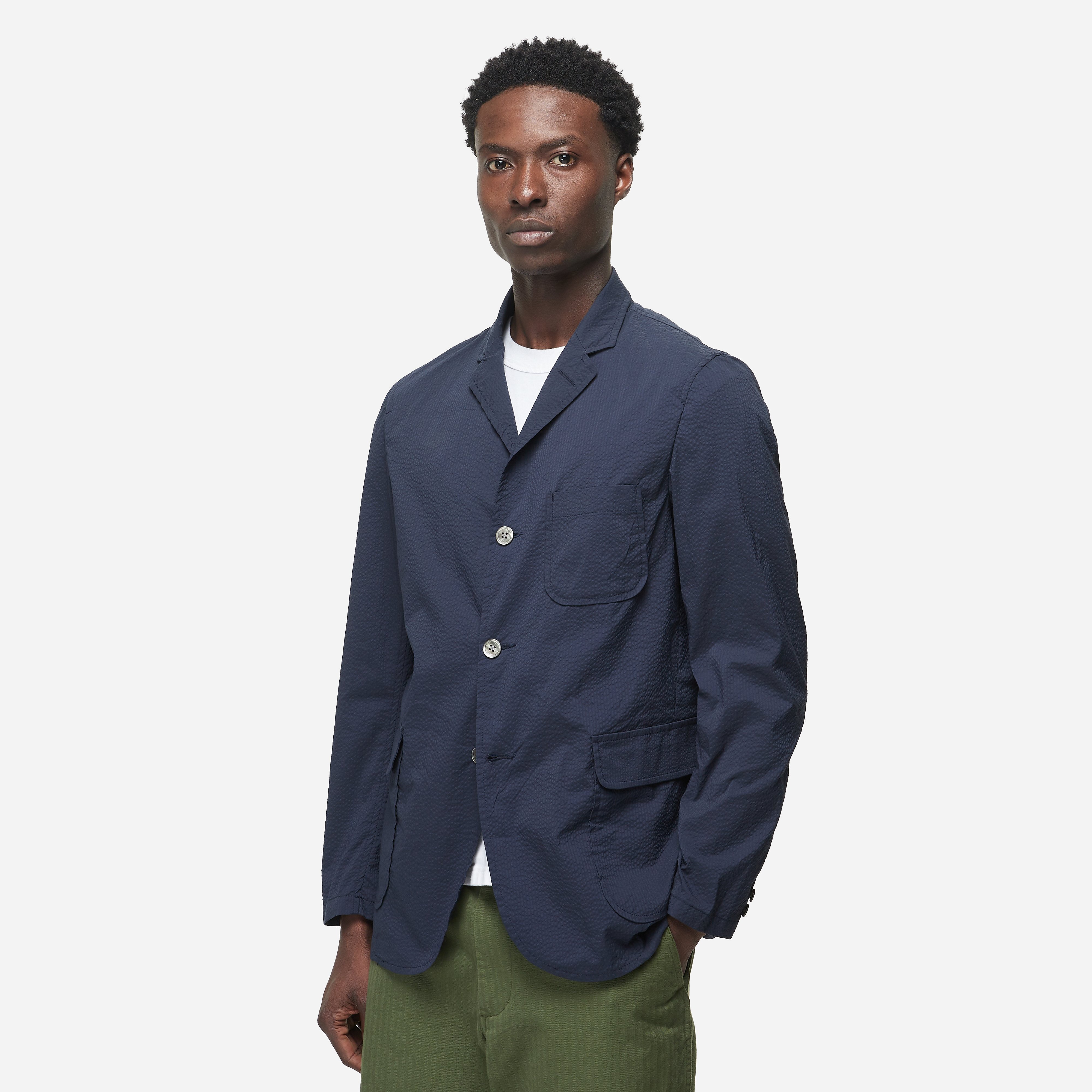 Beams Plus COOLMAX Seersucker Blazer, Navy - Curated Menswear