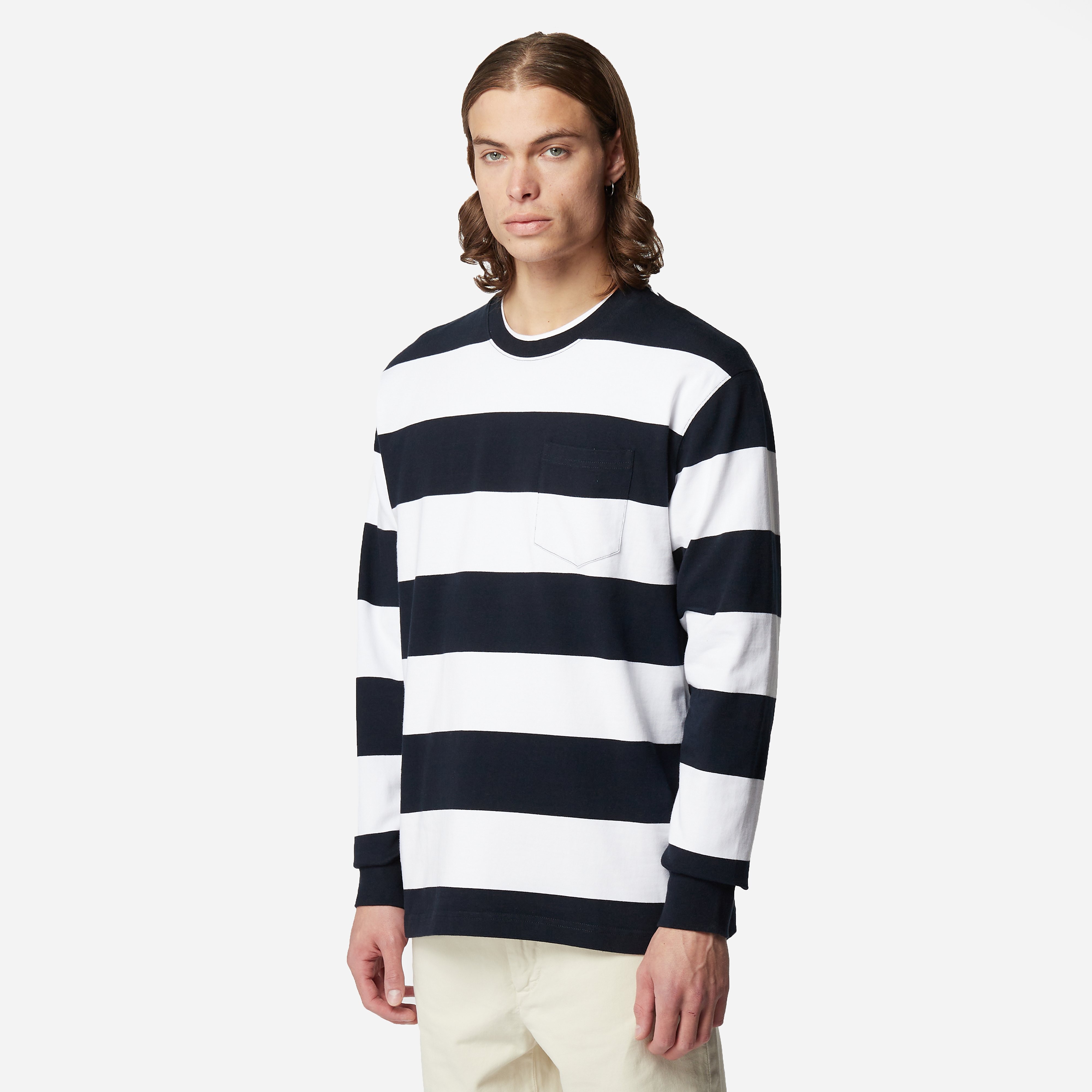 Reception Long Sleeve Pocket Stripe T-Shirt, Navy