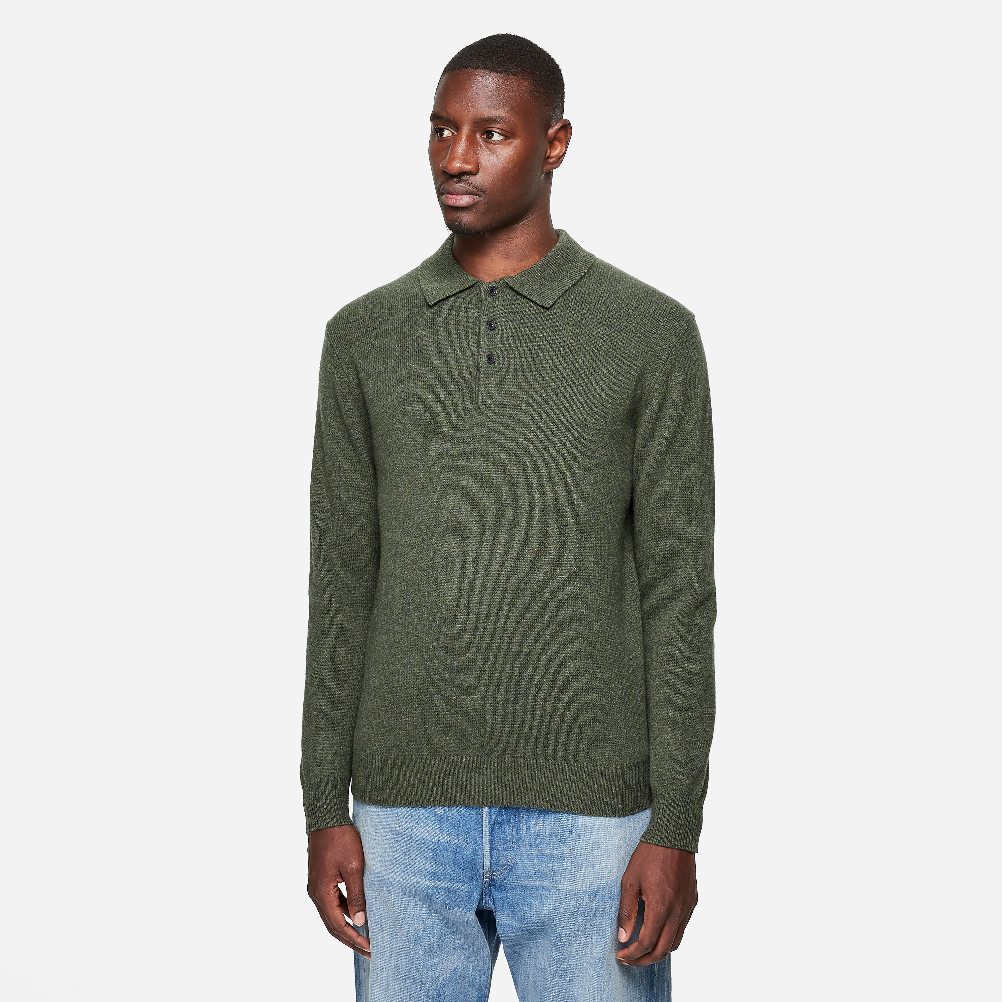 Beams Plus 9-Gauge Knit Polo Shirt, Green