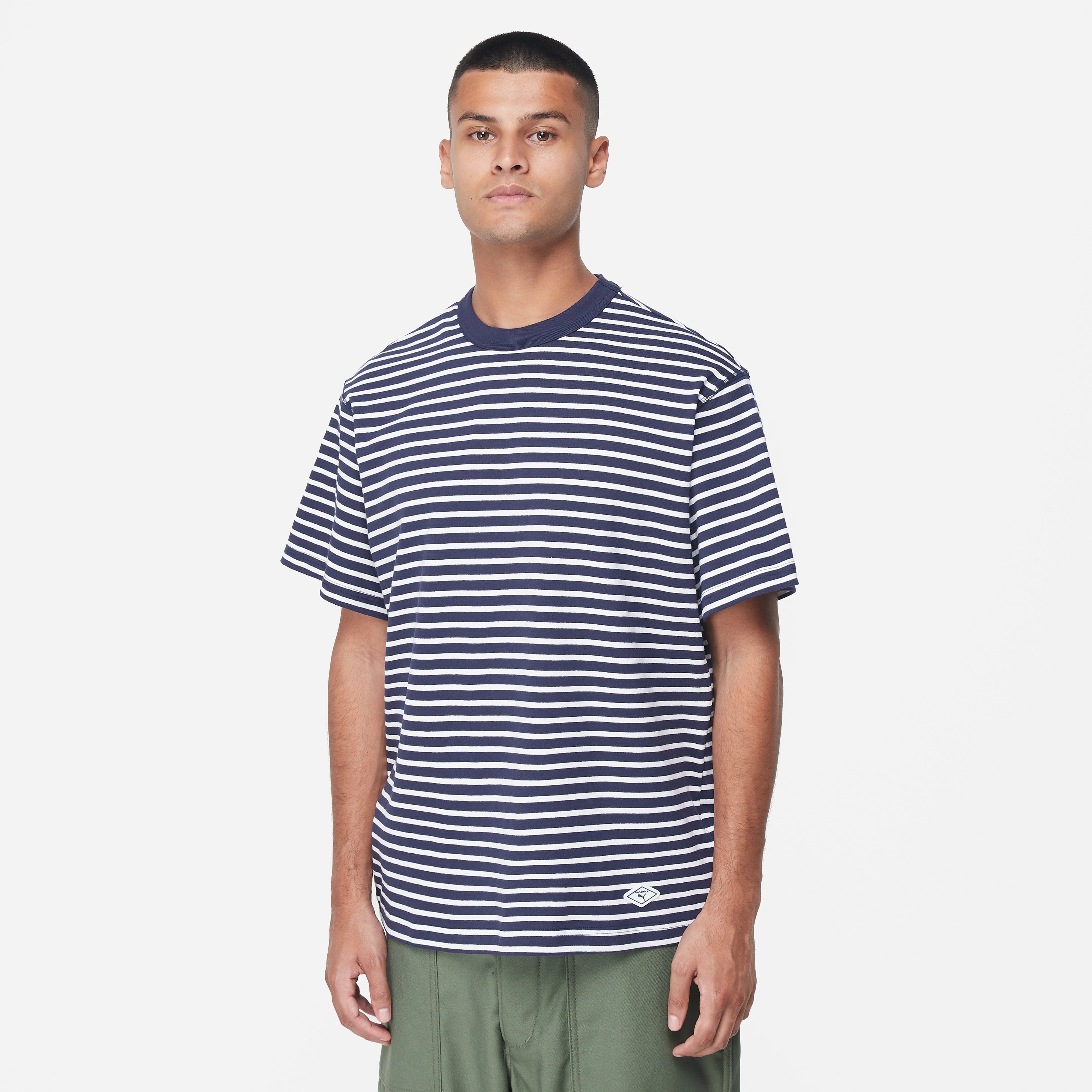 puma x nanamica striped t-shirt, navy