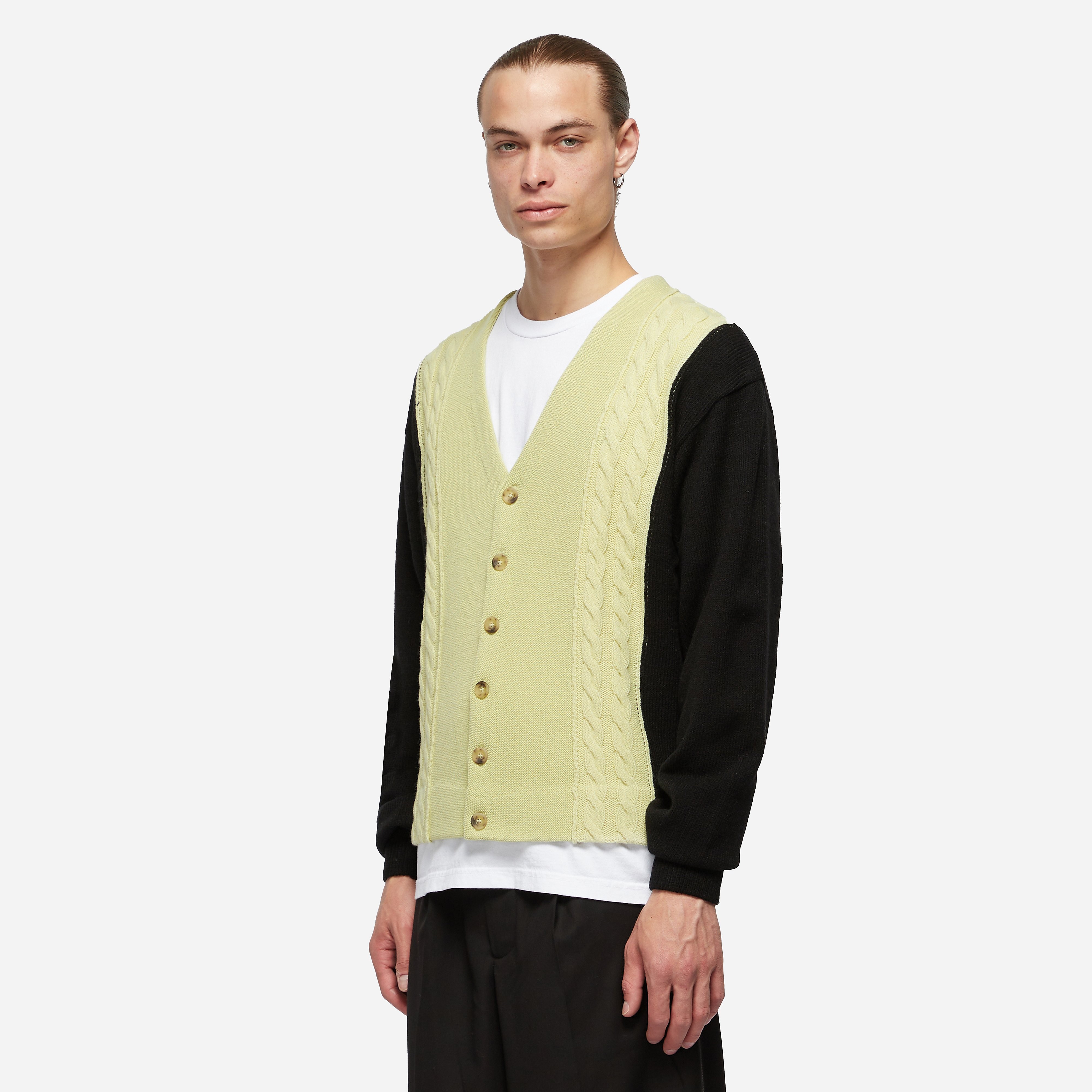 Awake NY Contrast Panel Wool Cardigan, White