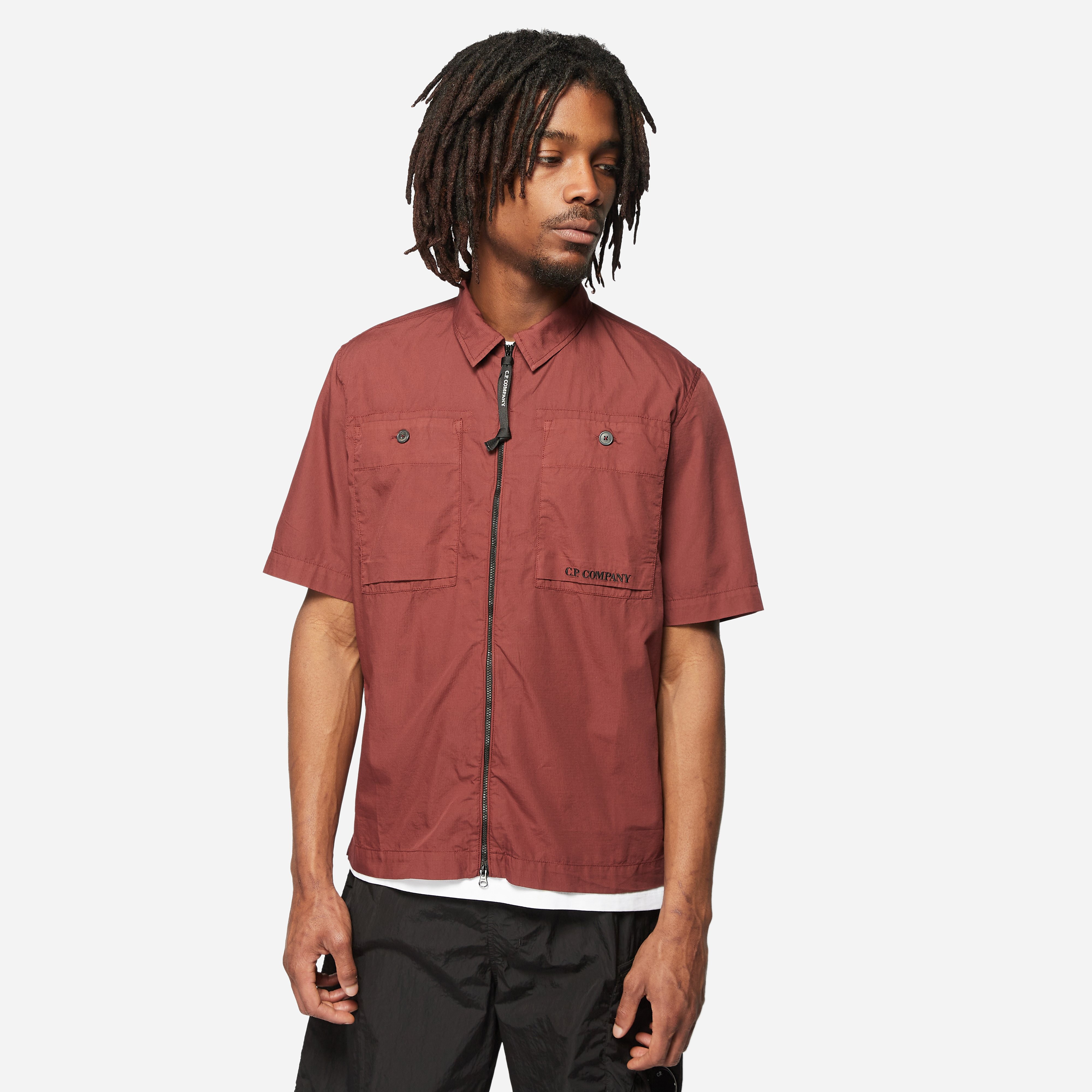 c.p. company short sleeve ripstop zip shirt