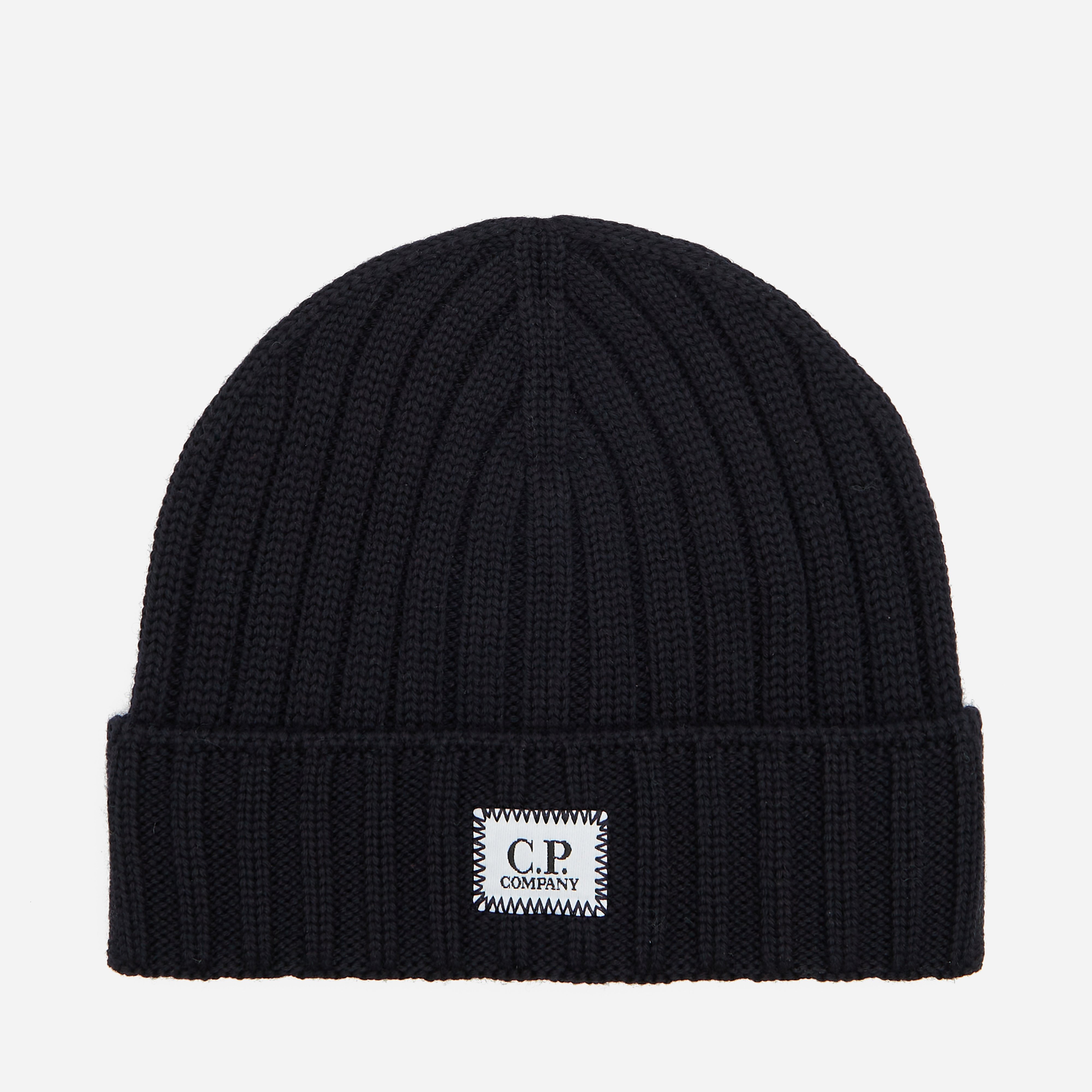 c.p. company wool logo beanie, black
