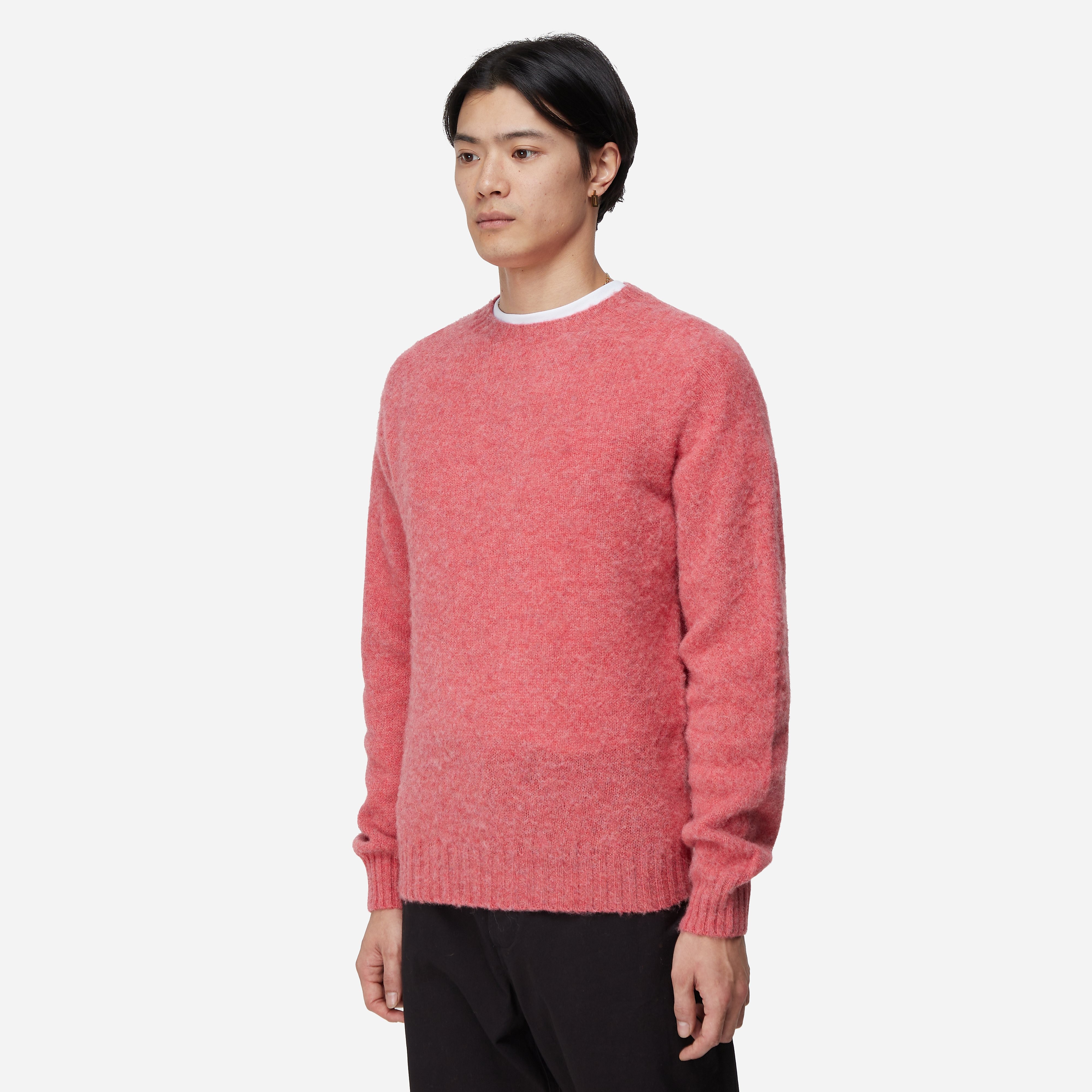 Drakes Brushed Shetland Crewneck Jumper, Pink