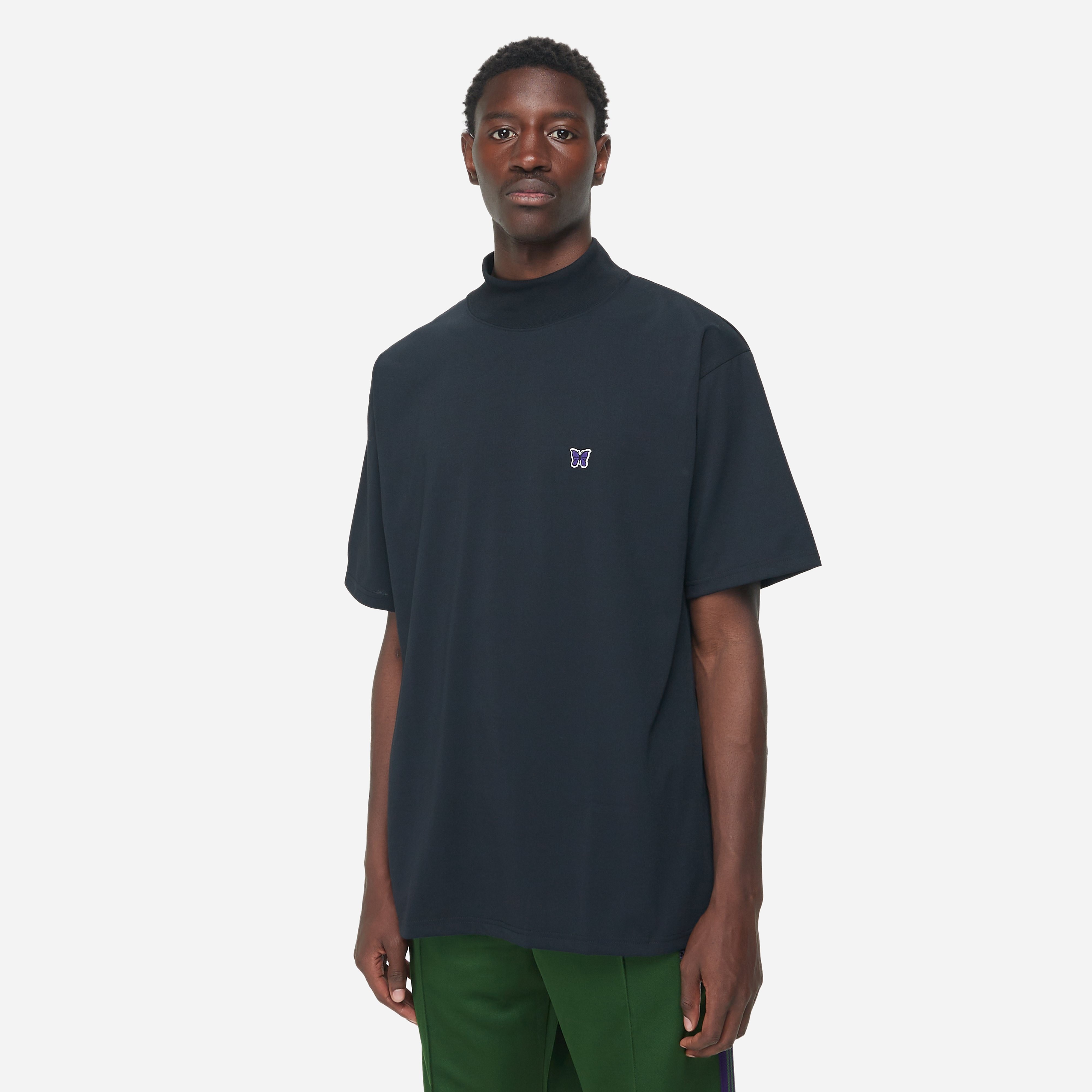 Needles Mock Neck T-Shirt, Black - Curated Menswear