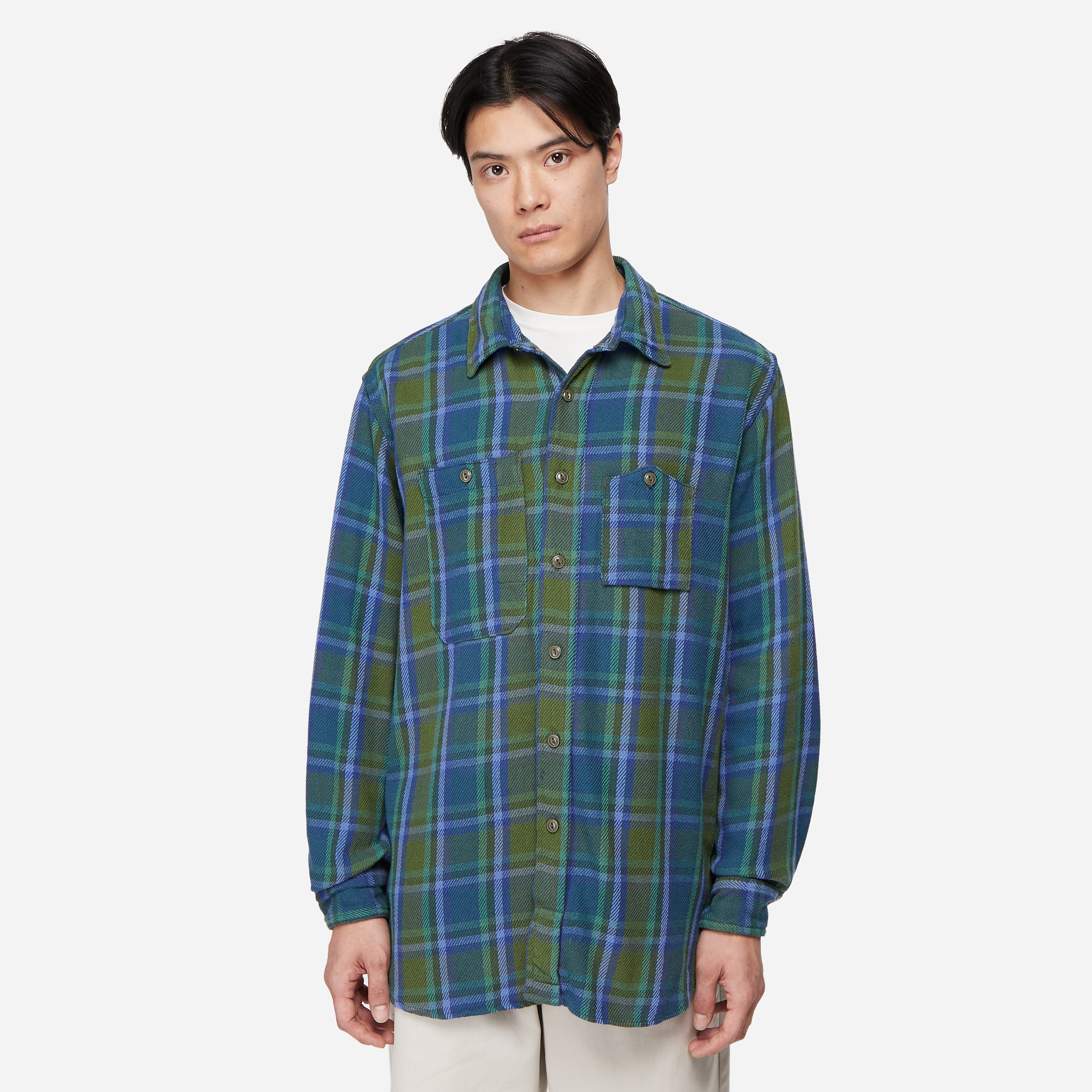 トップス ENGINEERED GARMENTS Popover Shirt Madras Engineered Garments Popover BD Shirt - Olive Cotton Madras